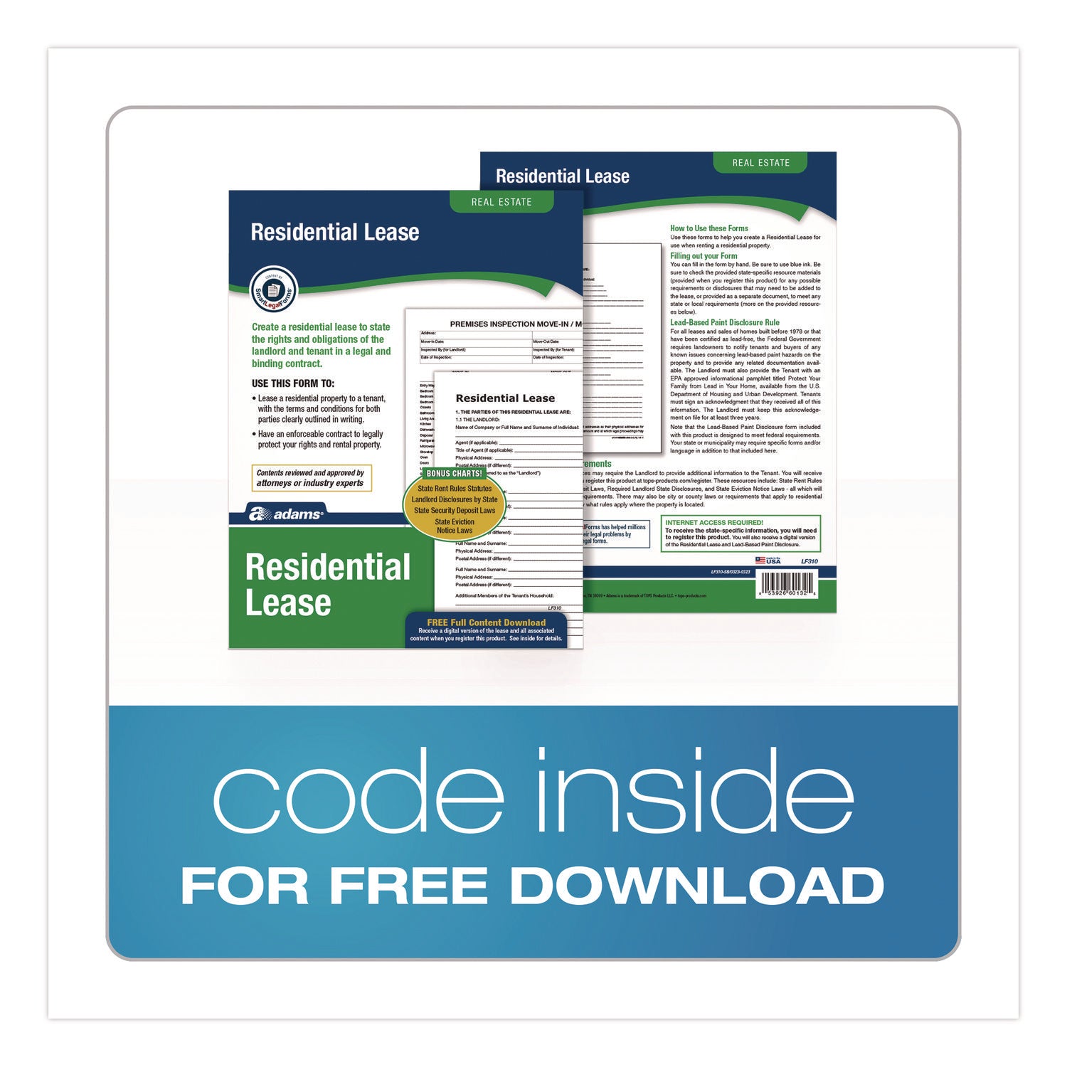 Adams® Residential Lease Agreement Forms - 8.5 x 11 Legal Size, 4 Forms/Set (4 Sets/Pack) with Step-by-Step Instructions - Perfect for Landlords, Property Managers & Tenants - Rental Contracts for Apartments, Houses & Vacation Properties