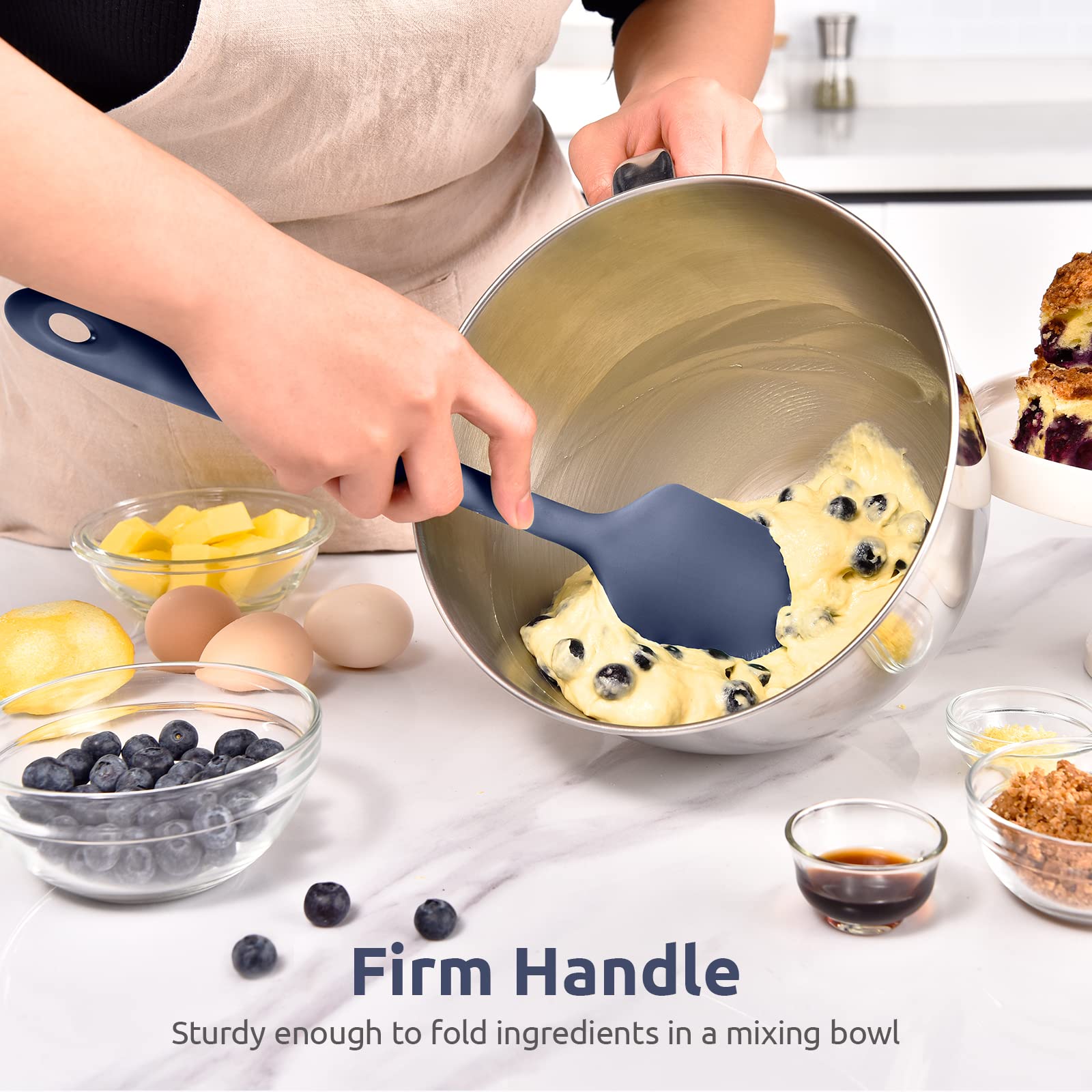 U-Taste 14-Inch Extra Large Flexible Silicone Spatula & 13-Inch Non-Stick Soup Ladle Set - 600°F Heat Resistant, Midnight Blue - Perfect for Baking, Cooking, and Serving Hot Dishes