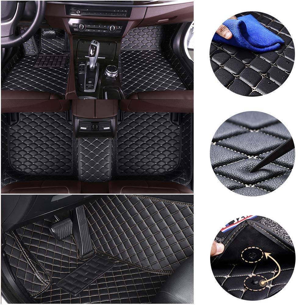 Premium All-Weather Floor Mats for Dodge Charger RT 2006-2013 - Waterproof Luxury Leather Car Mats with Non-Slip Design, Full Coverage Floor Liners (Black/Beige) - Perfect for Daily Commute, Road Trips & Extreme Weather Protection