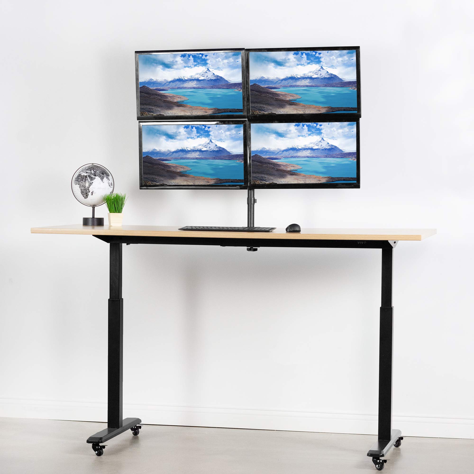 VIVO Quad Monitor Stand for 17 to 32 inch Screens | Heavy Duty Adjustable Clamp-on Desk Mount | Holds 4 LCD/LED Monitors up to 100x100mm VESA | Ergonomic Home Office Workstation Setup | Perfect for Multi-Screen Trading, Coding & Video Editing