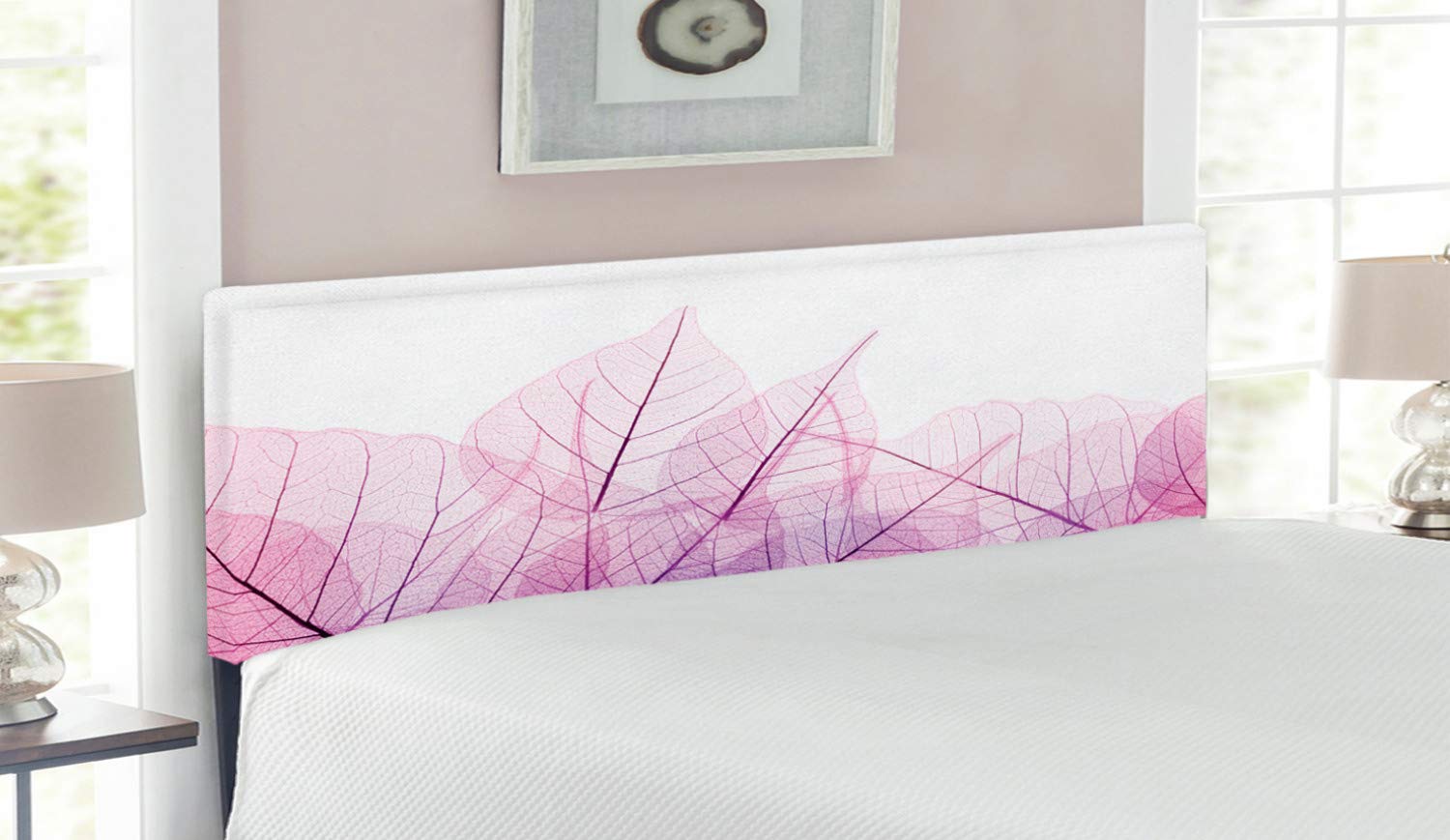 Ambesonne Queen Size Upholstered Headboard with Memory Foam - Leaf & Skeleton Spring Flowers Design in Pink Purple, Contemporary Fantasy Fashion Bed Headboard for Modern Bedrooms, Perfect for Master Bedroom Decor & Guest Room Upgrade