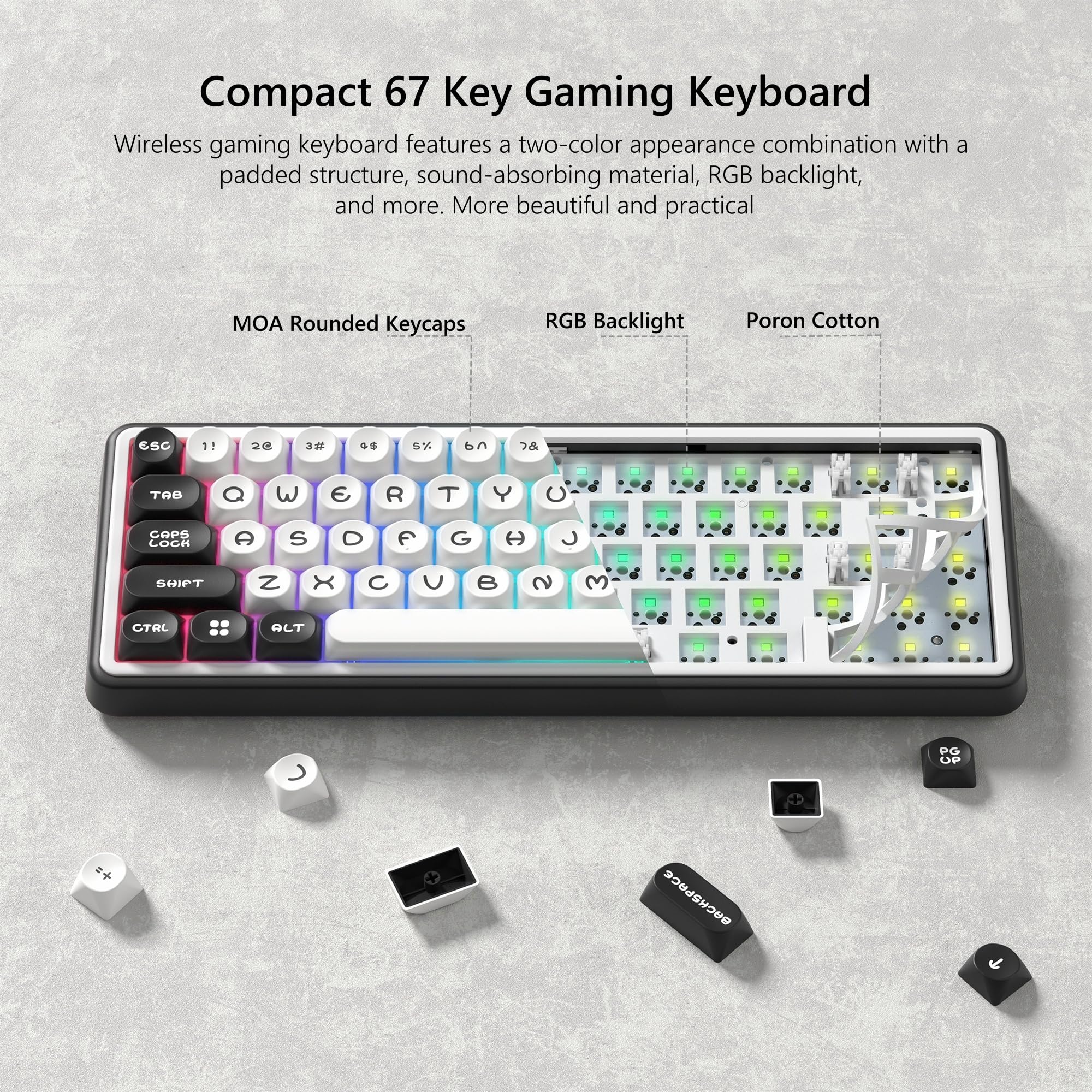 Womier WK60 Wireless Mechanical Gaming Keyboard - Hot Swappable RGB, Bluetooth/2.4GHz/USB-C for PC Gaming