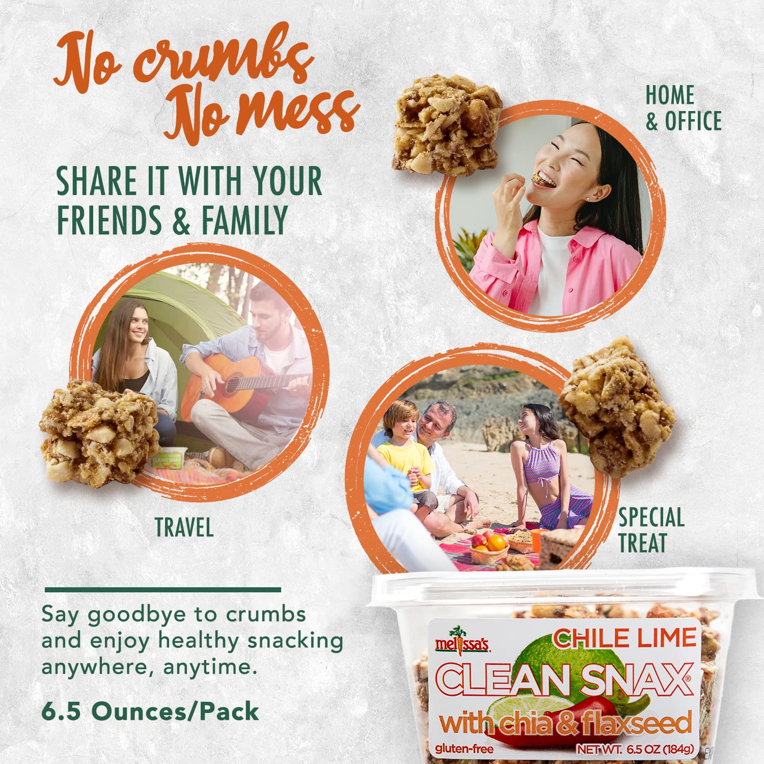 Melissa's Clean Snax® Gluten-Free Healthy Snacks with Chia & Flaxseed - All Natural, No Artificial Flavors, Low Sodium Crispy Snacks - Chile Lime Flavor (5 Pack) | Perfect for On-the-Go, Office Snacking & Healthy Lifestyle