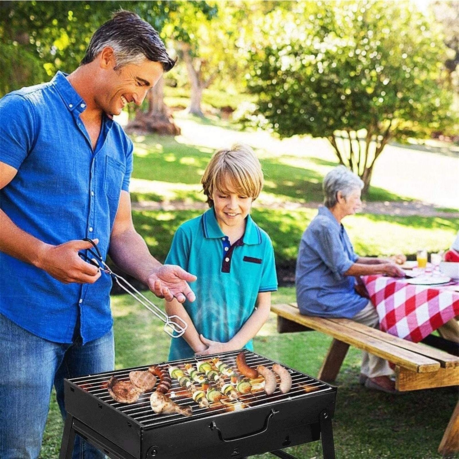 Premium Cast Iron Charcoal Grill - Large Portable Outdoor BBQ Grill for 3-5 People - Perfect for Picnics, Backyard Parties & Camping - Heavy Duty Patio Barbecue Equipment with Ash Pan