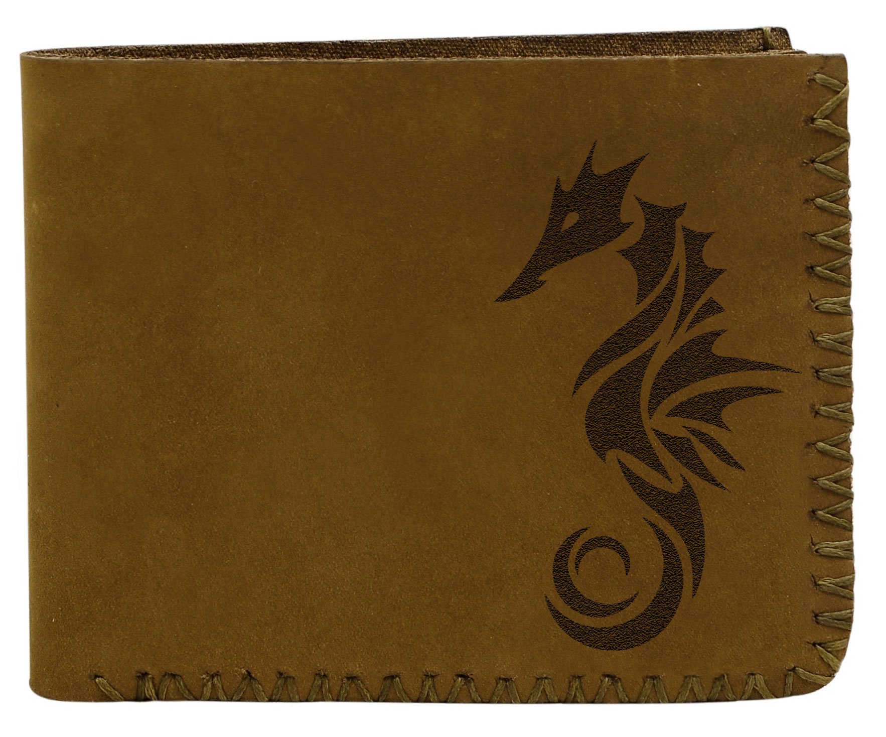 Handmade Genuine Seahorse Tattoo Design Pull-Up Leather Wallet for Men - Perfect Gift for Father's Day & Everyday Carry