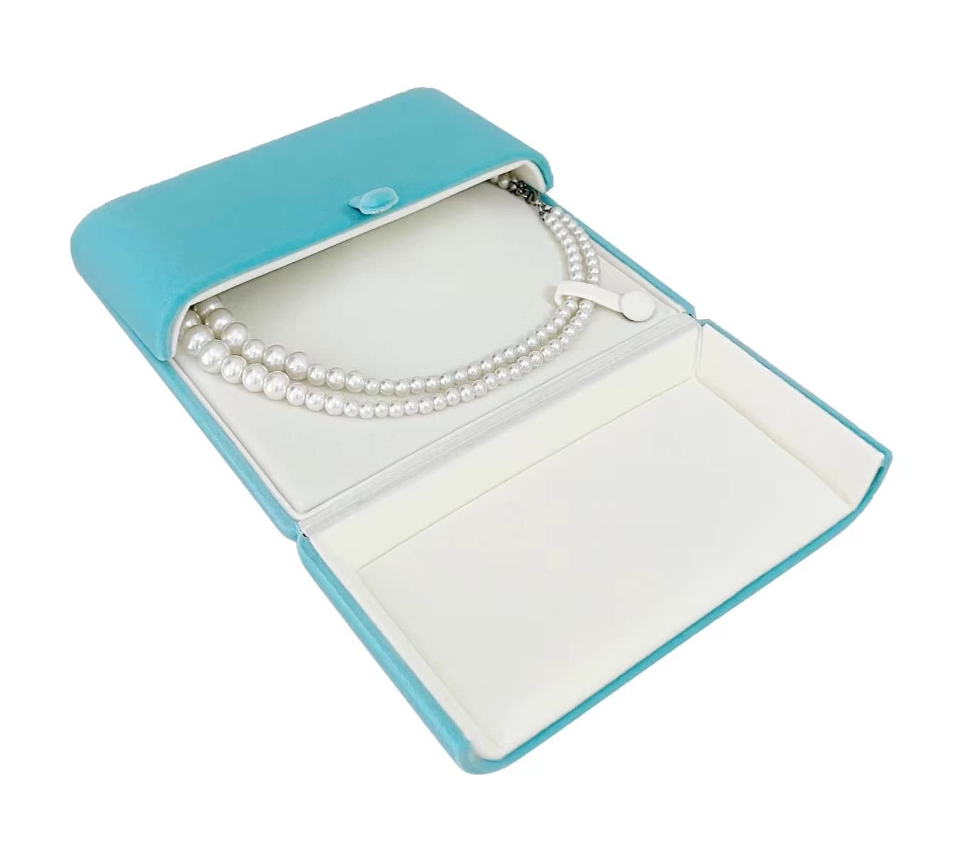 Premium Aqua Velvet Jewelry Box for Pearl Necklaces - Luxury Velvet Jewelry Case with Unique Design for Banquets, Gifts & Special Occasions (Jewelry Not Included) - Perfect for Wedding, Anniversary & Birthday Presents