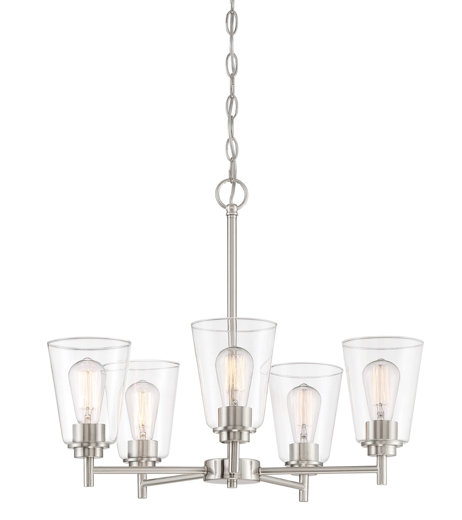 Westin 5-Light Chandelier with Satin Platinum Finish & Clear Glass Shades - Modern Ceiling Light Fixture for Dining Room, Bedroom or Living Room Decor