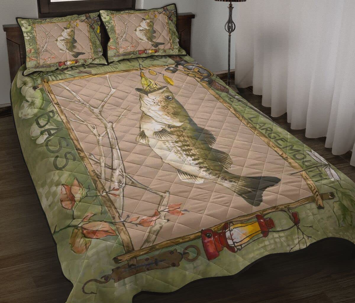 Premium Smallmouth Bass Fishing Quilt Bedding Set - Personalized Hunting & Fishing Theme Bedding for Anglers - Perfect for Bedrooms, Cabins & Outdoor Enthusiasts