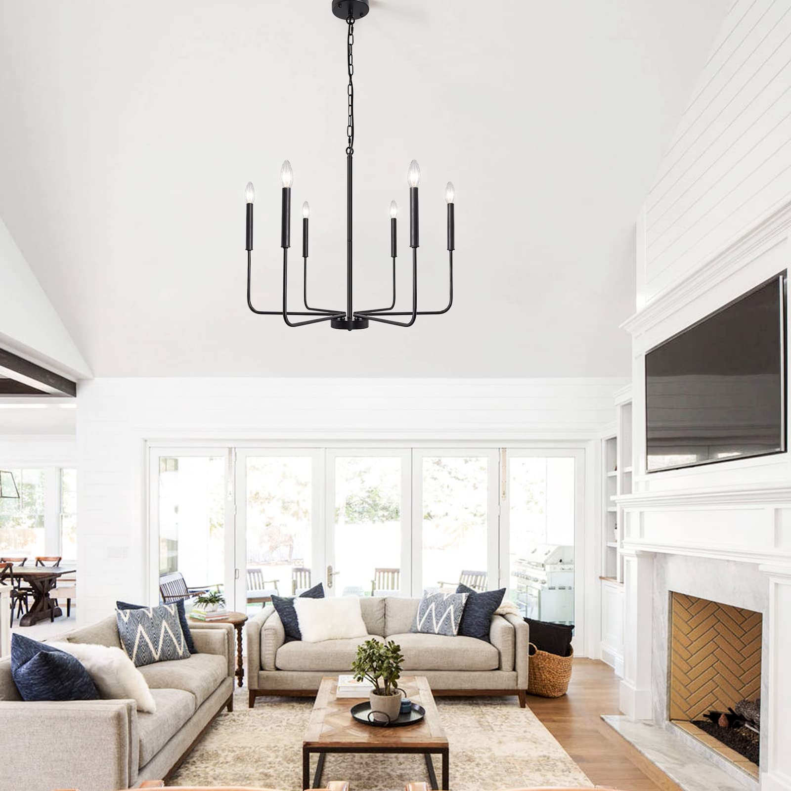 LJHhowe 6-Light Black Chandelier Ceiling Light Fixture - Farmhouse Style Dining Room Pendant Lighting for Kitchen, Bedroom, Living Room & Foyer | Perfect for Rustic Home Decor and Elegant Interior Design