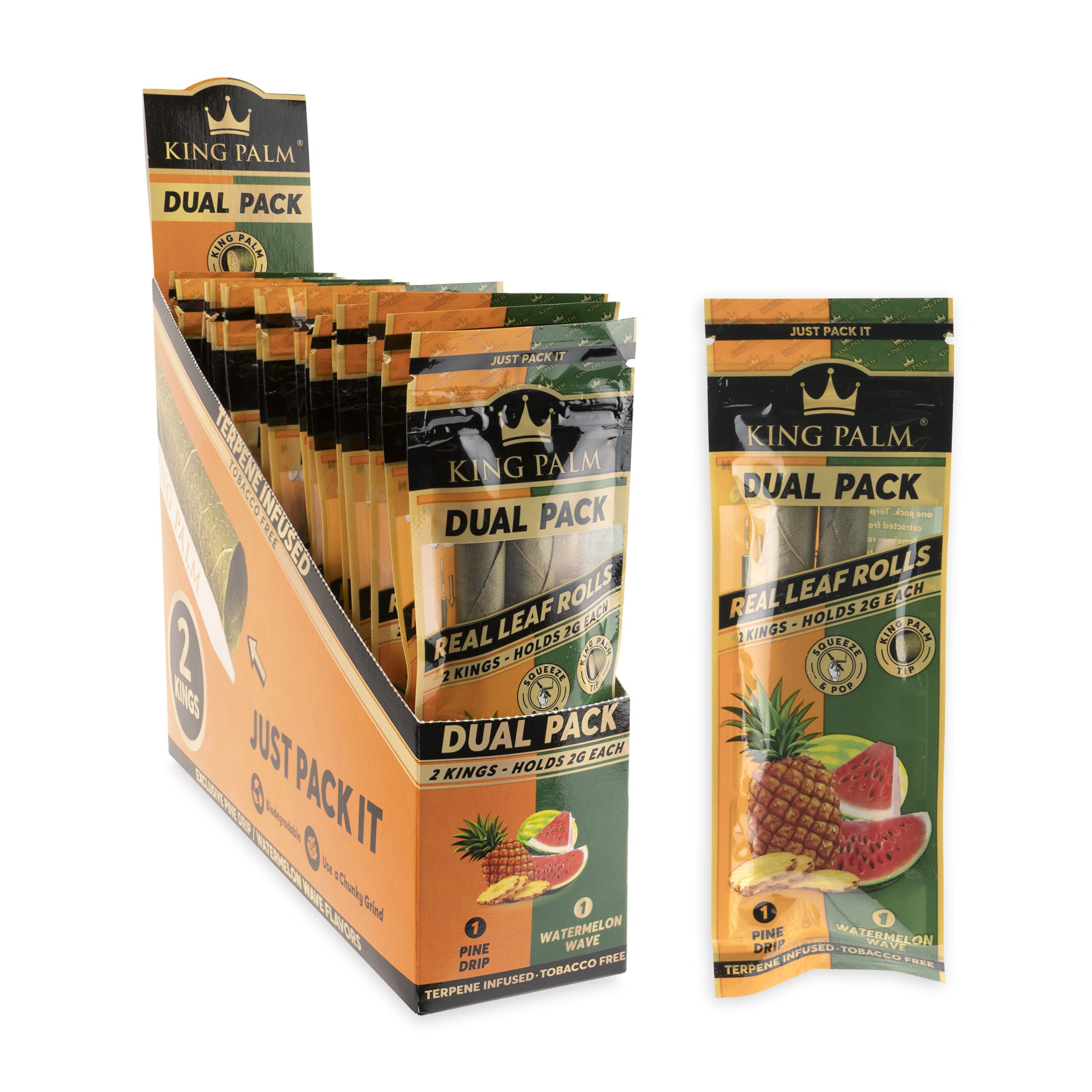Organic King Size King Palm Pre-Rolled Cones - 20 Packs (2 Rolls Each) with Natural Flavors - Watermelon Wave & Pine Drip Dual Pack - Perfect for Relaxation, Social Gatherings & Outdoor Activities