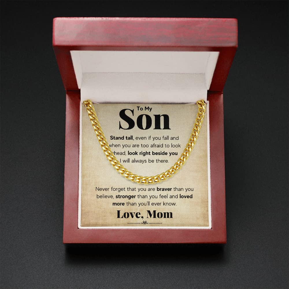 Mom to Son Necklace Gift - Cuban Link Chain for Birthday, Graduation & Christmas