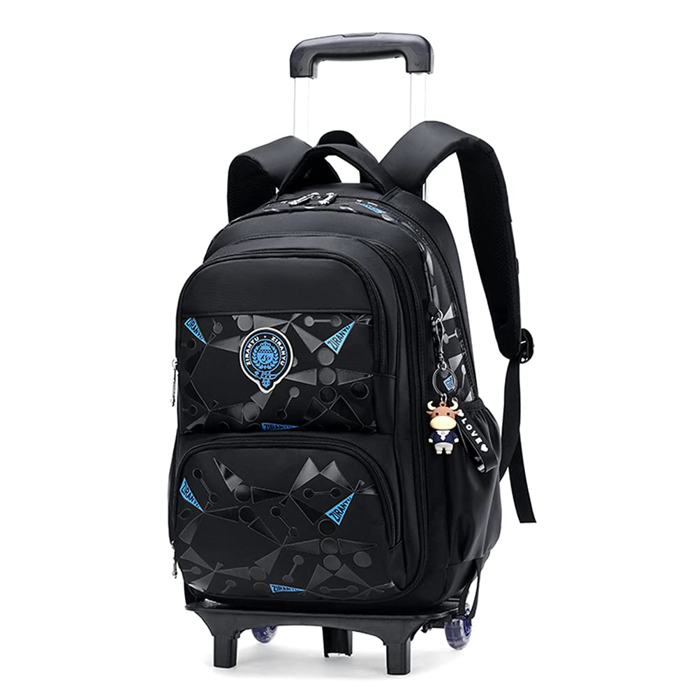 Boys Geometric-Print Rolling Backpack - Kids Wheeled School Bag with Handle & Wheels - Perfect for School, Travel & Daily Commute