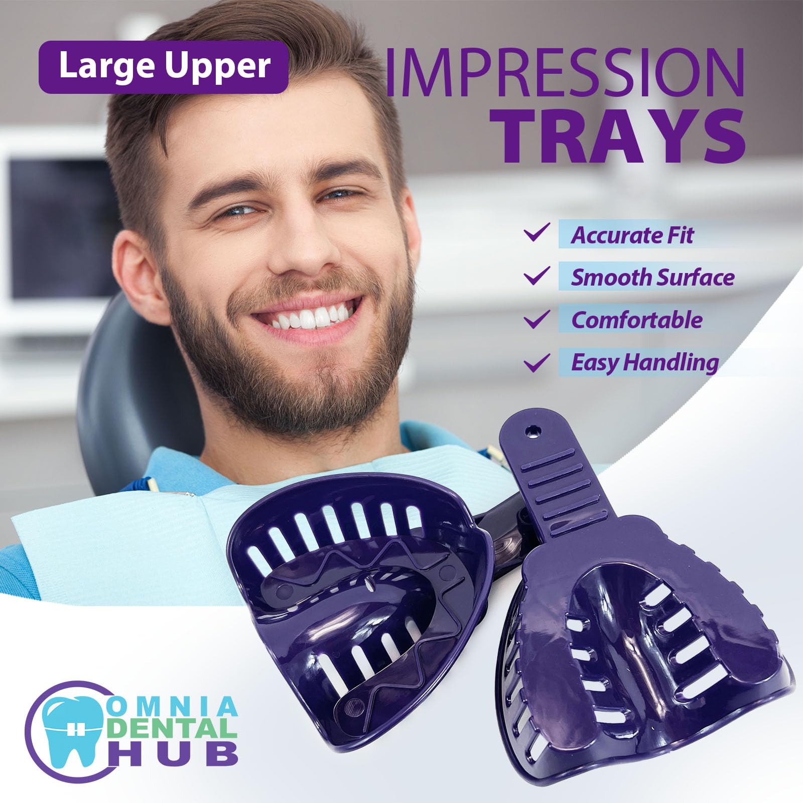 12PCS Dental Grade Disposable Perforated Upper Impression Trays | Large Size #1 for Dental Professionals | BPA-Free Plastic Material | Perfect for Dental Clinics, Orthodontics & Teeth Whitening Procedures