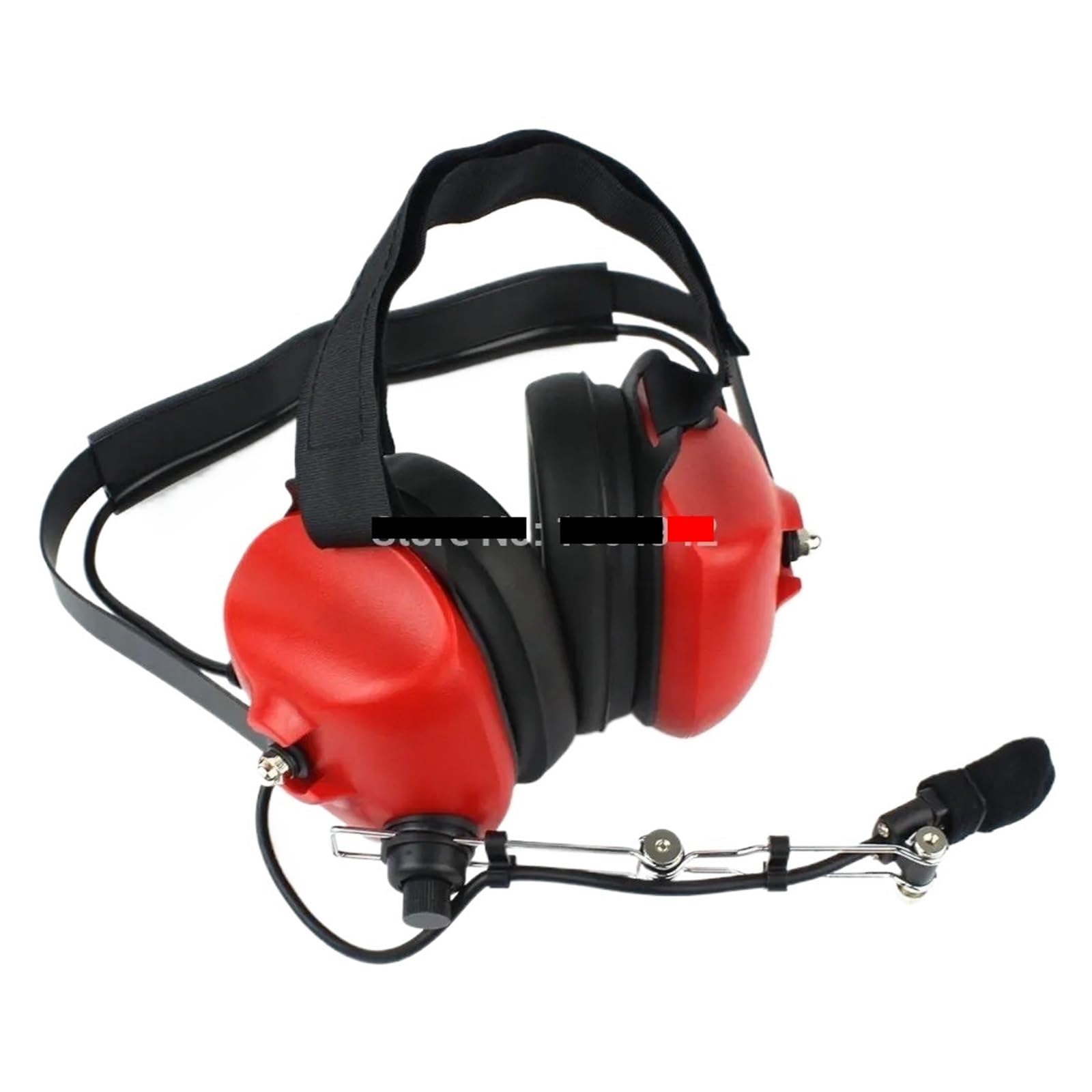 Military Noise Cancelling Overhead Headset with Boom Microphone - PTT 2-Pin Connector Compatible with Motorola, Yaesu, Vertex Radios (Red) - Ideal for Tactical Operations, Security & Outdoor Communication