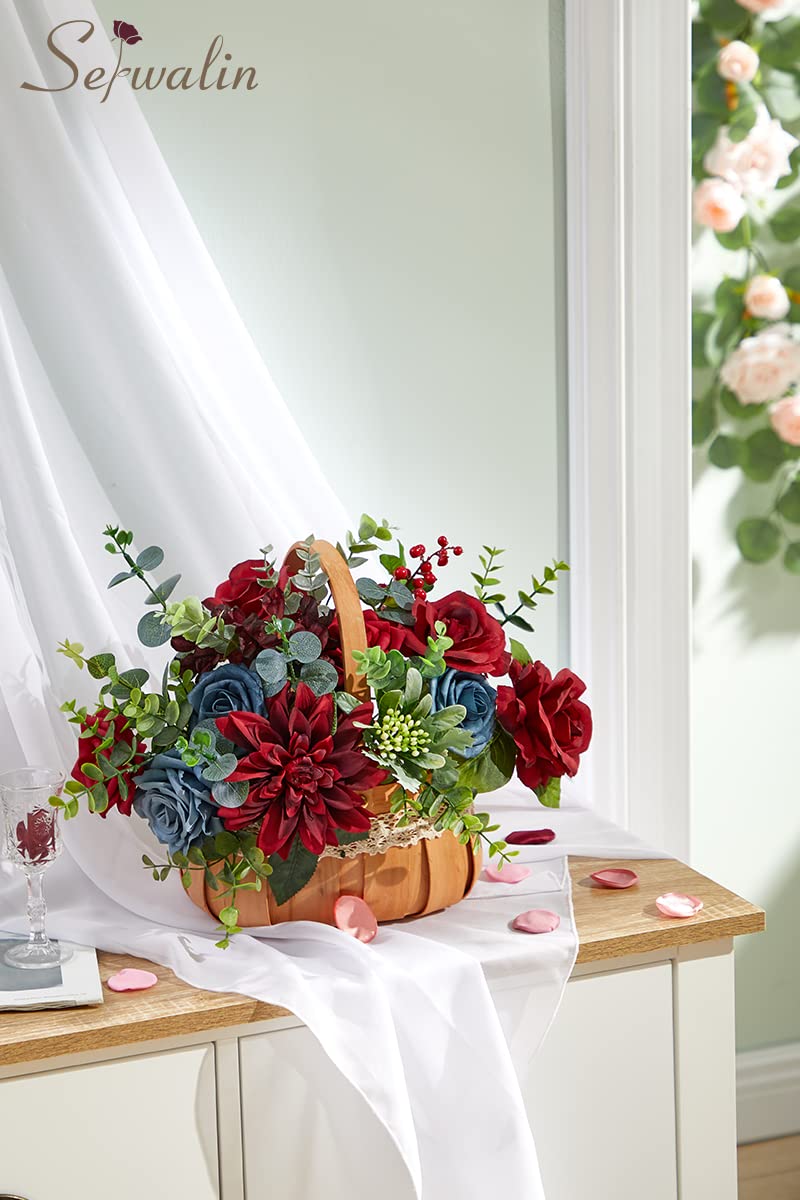 Serwalin Artificial Silk Flowers - Burgundy & Navy Dahlia Fake Flowers for DIY Wedding Bouquets, Centerpieces, Party Decorations, Baby Shower, Cake & Home Decor - Perfect for Wedding, Birthday, and Home Decoration