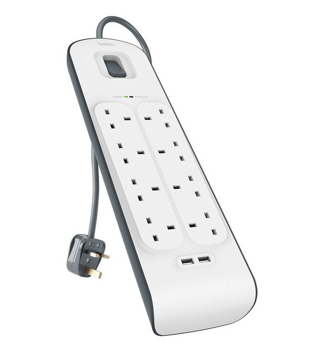Belkin BSV804SA2M 8-Outlet Surge Protector with 2.4A USB Charging Ports | Power Strip for Home, Office & Travel | Protect Electronics from Power Surges