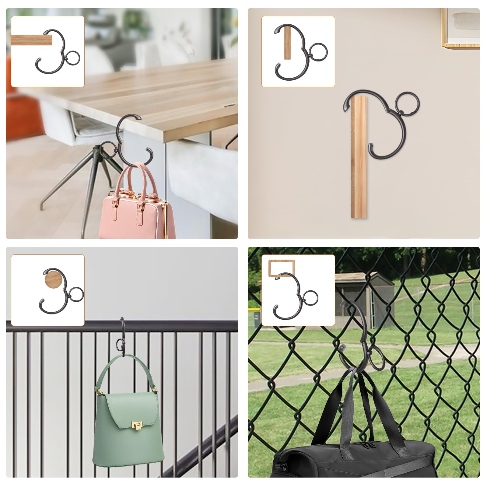 **2-in-1 Anti-Slip Purse Hook for Table – Heavy Duty Bag Hanger with Gift Box – Perfect for Women & Men – Ideal for Restaurants, Travel & Home Use (Black)**