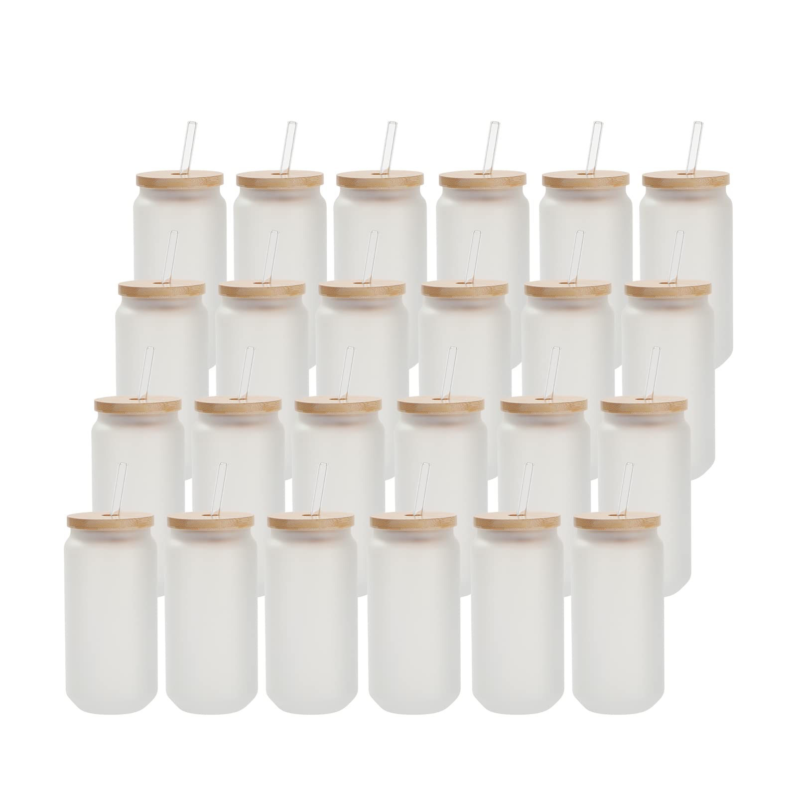 18oz Sublimation Glass Tumbler with Bamboo Lid & Glass Straw - Bulk 24 Pack Frosted Wide Mouth Beer Can Cups for Heat Press - Perfect for DIY Crafts, Party Favors & Custom Drinkware