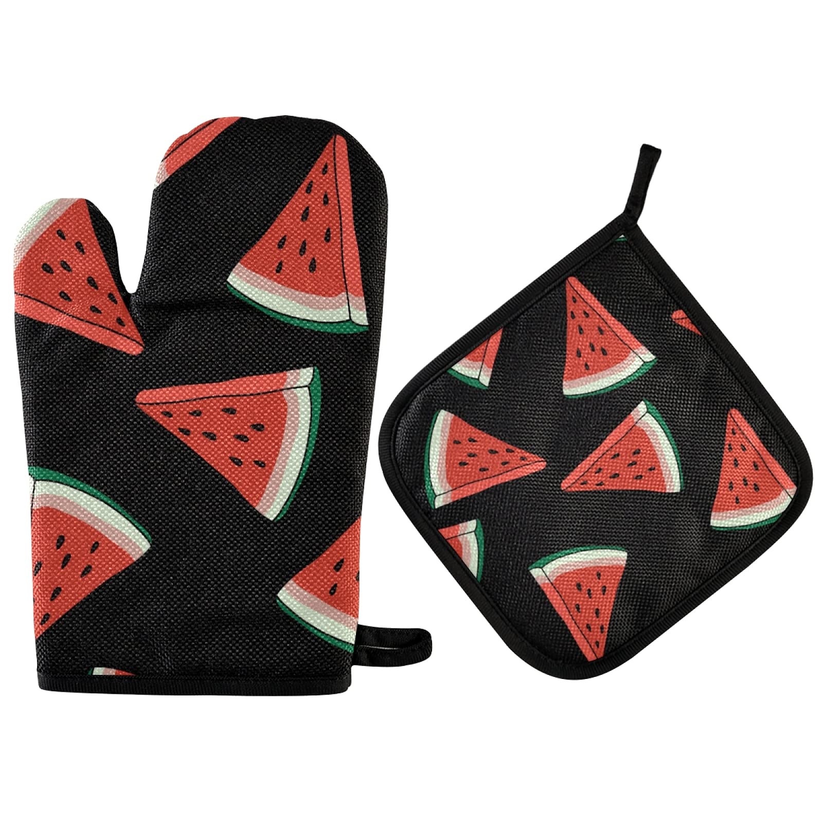 OTVEE Doodle Fruit Watermelon Oven Mitts & Potholders Set - Heat Resistant Kitchen Gloves with Cotton Lining for Baking, Cooking & Grilling - Perfect for Home Kitchen & BBQ