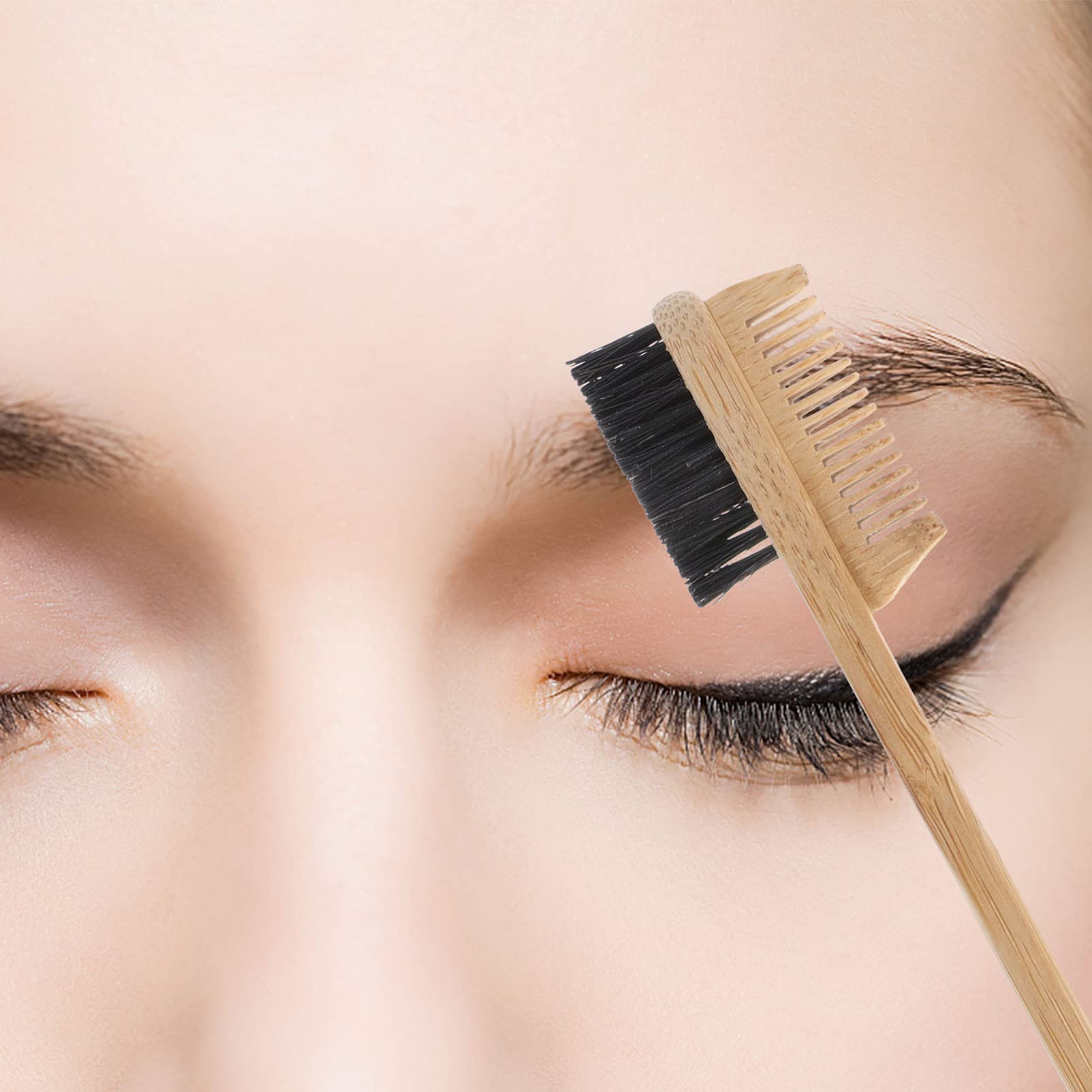 Dual Comb Brow Brush & Eyelash Comb - Wooden Handle Steel Teeth Makeup Tool for Eyebrow Grooming & Lash Separation - Perfect for Professional Makeup Artists & Home Beauty Routines