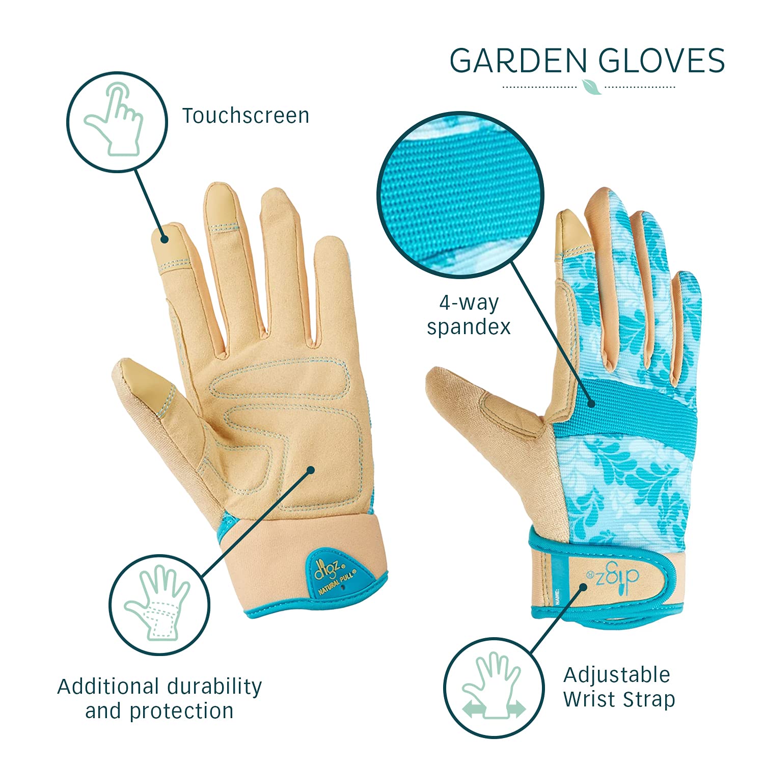 DIGZ 7606-23 Women's Gardening Gloves - Touchscreen Work Gloves for Outdoor & Gardening