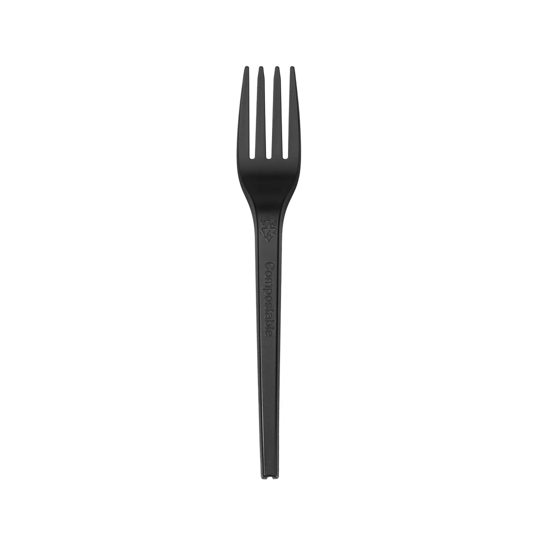 Eco-Friendly 6.5 Inch Compostable Forks - 250 Individually Wrapped Plant-Based Disposable Cutlery | BPI-Certified Black CPLA Plastic Utensils for Hot & Cold Foods | Perfect for Restaurants, Catering, Picnics & Outdoor Events