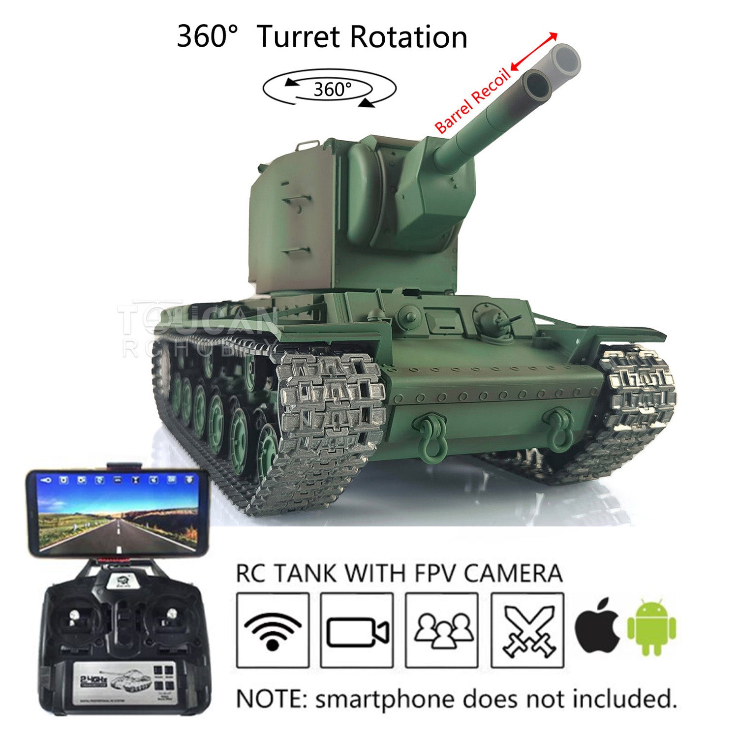 Henglong 1/16 Scale 7.0 Customized RC Tank - Soviet KV-2 Gigant FPV Ready-to-Run Model with Metal Tracks & 360° FPV Camera | Radio Controlled Military Vehicle for Collectors & Battle Simulation
