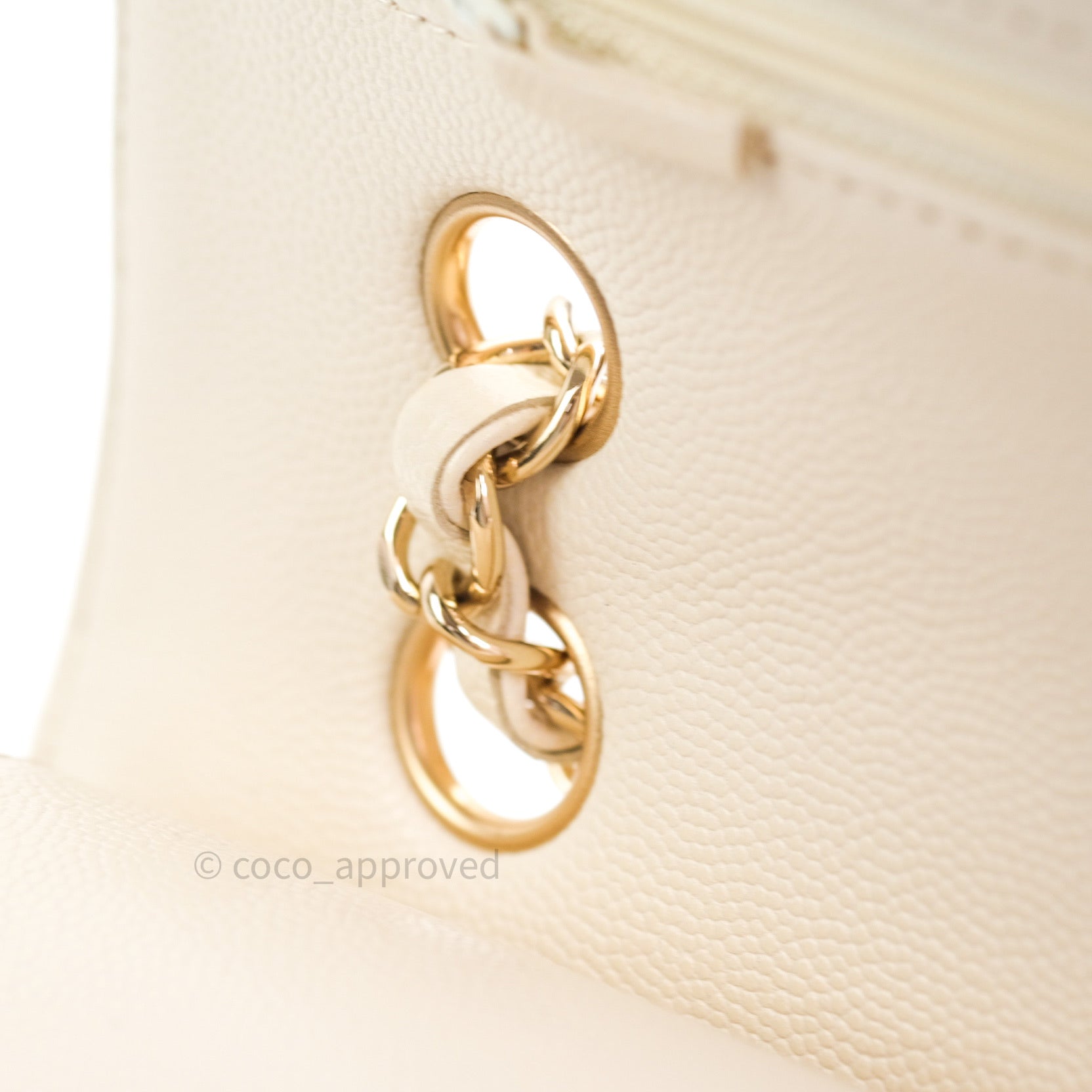 Chanel Classic Double Flap Quilted Medium/Large Bag in Ivory Caviar Leather with Gold Hardware - Luxury Designer Handbag for Women, Perfect for Work, Parties & Special Occasions