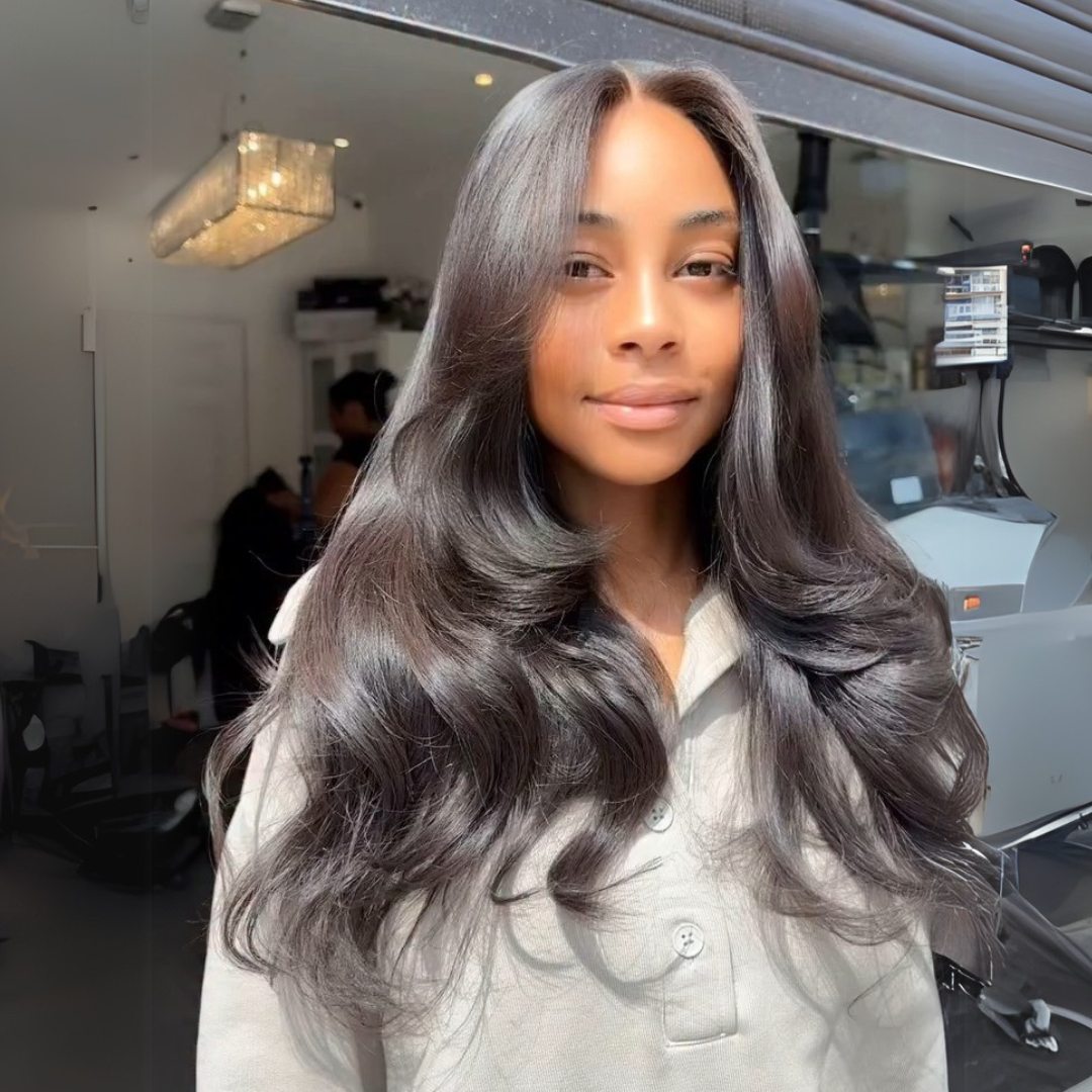 Eullair Body Wave Pre Cut Lace Human Hair Wig - Butterfly Layered Cut Loose Wavy Wig with Curtain Bangs | Natural Look for Daily Wear, Cosplay & Special Occasions