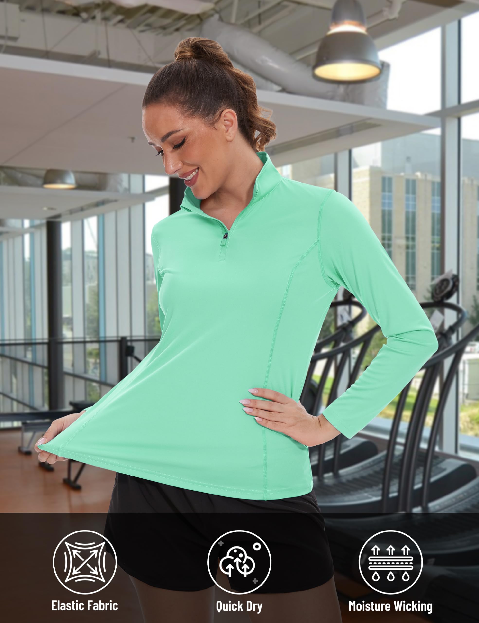TACVASEN Women's UPF 50+ UV Protection Quarter Zip Pullover Long Sleeve Shirt - Lightweight Golf & Workout Top for Outdoor Activities, Hiking & Travel