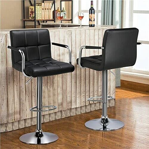 2-Pack Adjustable Swivel Bar Stools with Armrests - Counter Height Kitchen Stools for Dining, Breakfast Nook & Home Bar - Black Modern Barstools Set - Durable Kitchen Furniture for Countertops & Islands