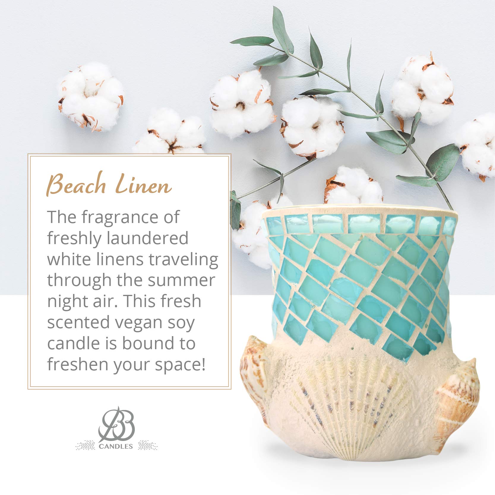Hand-Poured Soy Candle with Seashell & Nautical Design - 13oz Luxury Home Decor Candle, 80+ Hour Burn Time, Beach Linen Scent - Perfect for Coastal Decor, Relaxation & Gift Giving