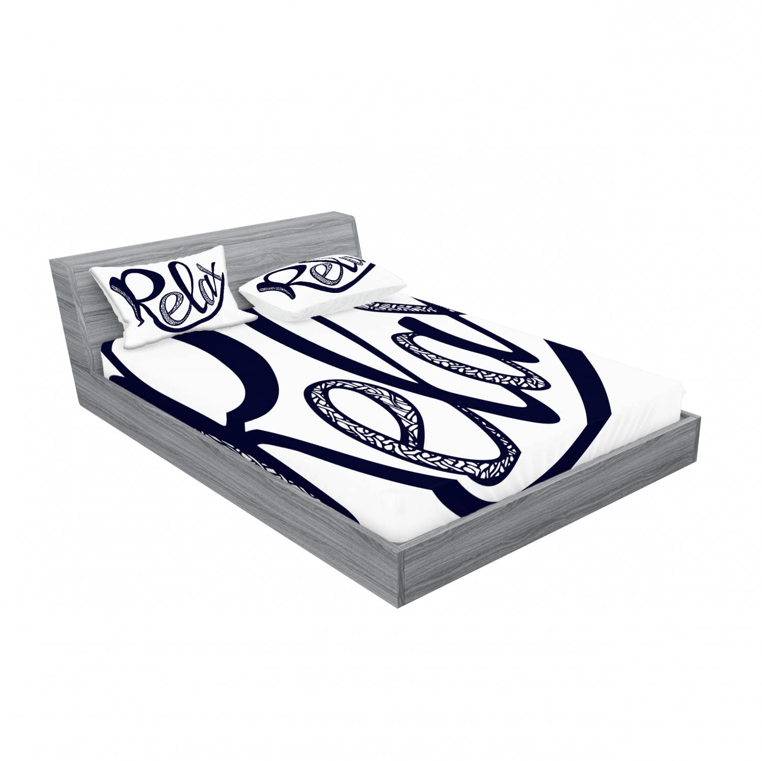 Ambesonne 2-Pack Full Size Fitted Sheet Set with 4 Pillow Shams - Calligraphy Design in Indigo & White - Luxury Bedding for Guest Rooms, Dorms & Home Decor