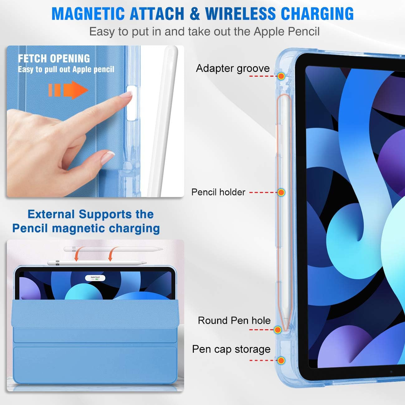 DUNNO iPad Air 6th Gen (2024) 11 Inch Case & iPad Air 5th/4th Gen (2022/2020) 10.9 Inch Protective Cover with Pencil Holder - Slim Lightweight Design, Soft Frosted Back, Auto Wake/Sleep Feature (Sky Blue) - Perfect for Work, School & Travel Protection