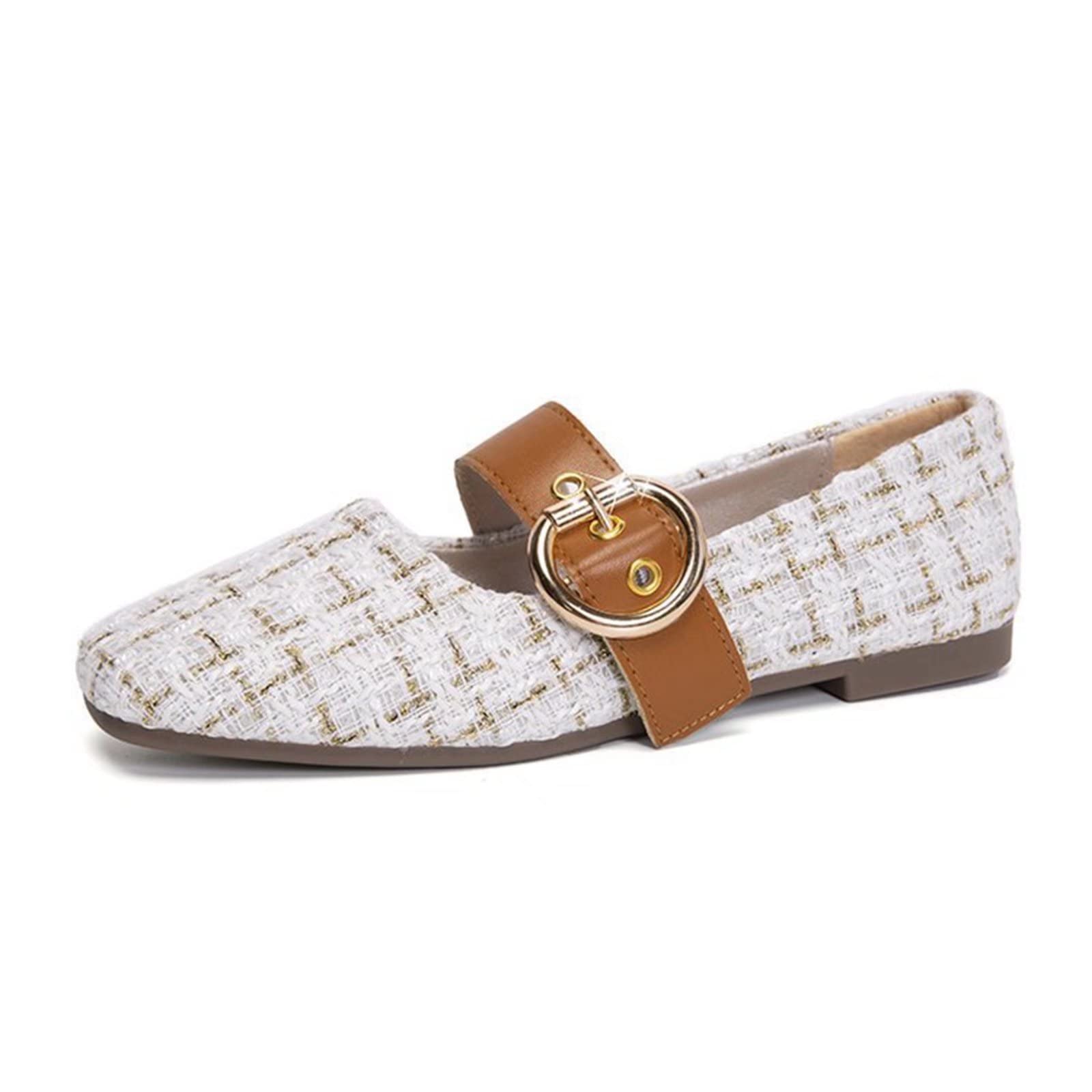 Defotoin Women's Square Toe Mary Jane Ballet Flats - Comfortable Buckle Strap Shoes for Work, Office & Casual Outfits