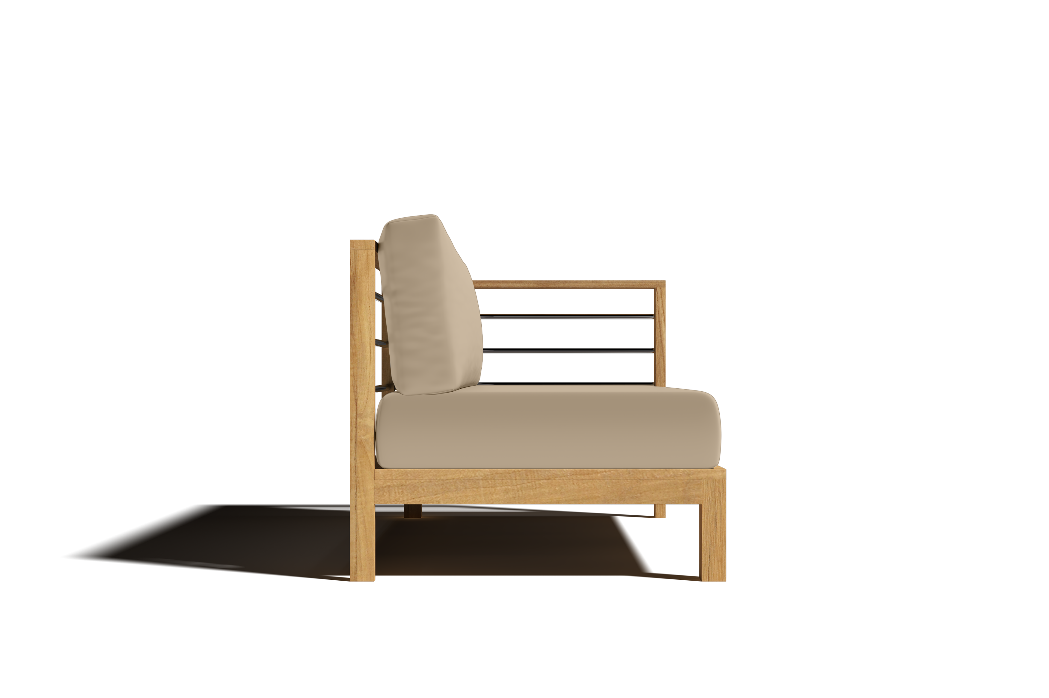 Premium Leon Teak Outdoor Sectional Right Sofa with Sunbrella Fawn Cushion - Weather-Resistant Patio Furniture for Backyard, Poolside & Garden Relaxation