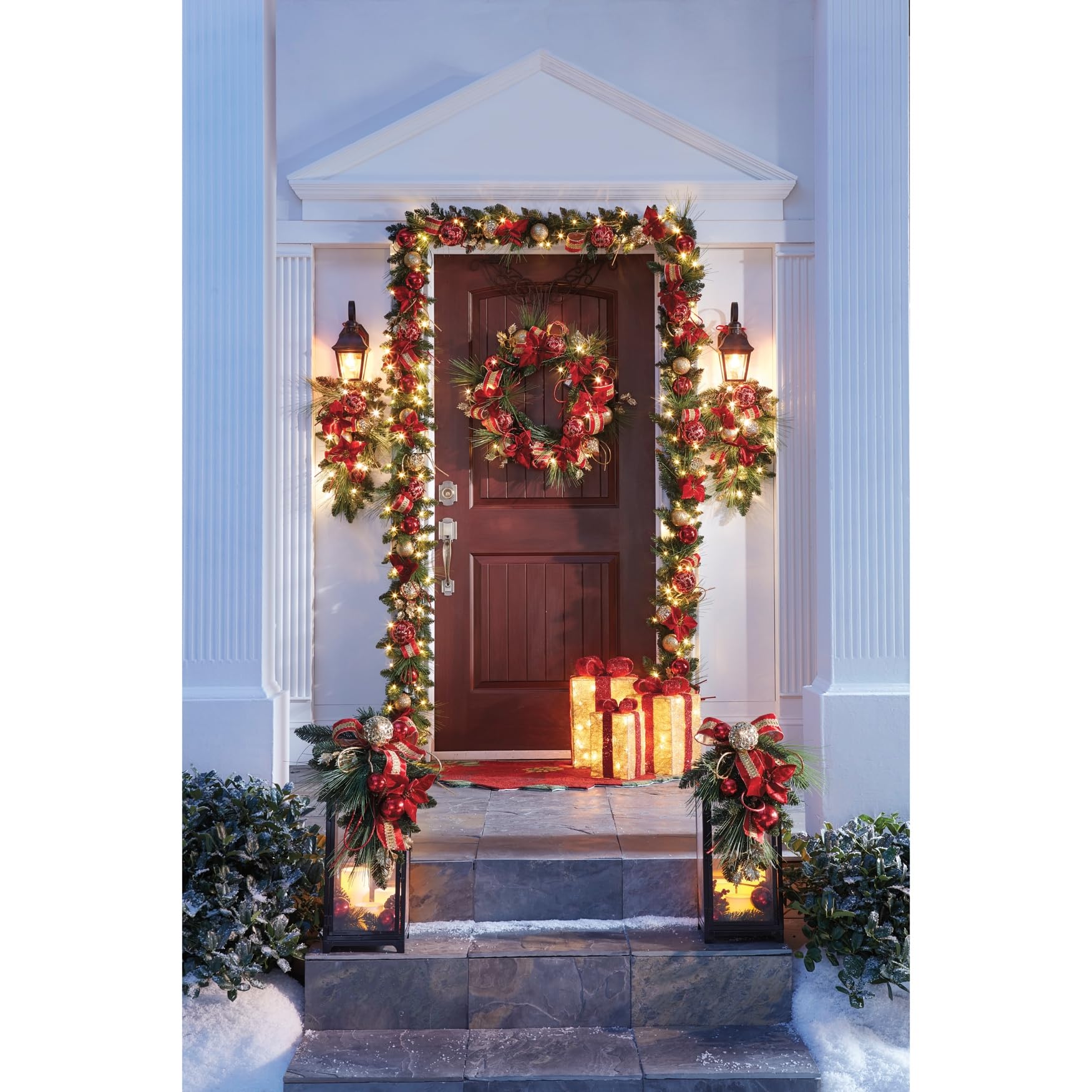 BrylaneHome 22 Inch Red Ribbon Lantern with LED Candles - Decorative Hanging Lantern for Patio, Garden, Wedding & Holiday Decor