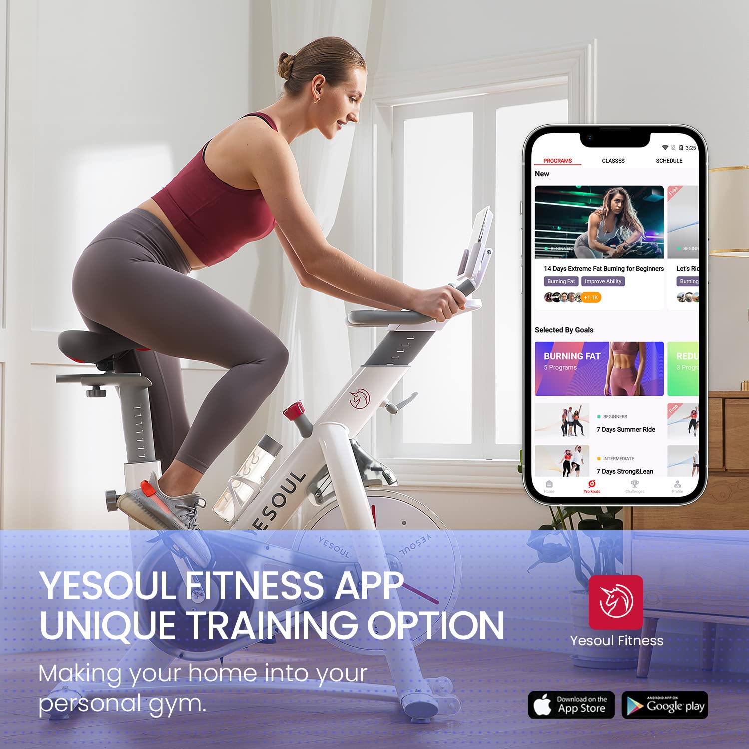 Yesoul Smart Magnetic Stationary Exercise Bike for Home Gym - Ultra Quiet Indoor Cycling Bike with Tablet Mount & Comfortable Seat Cushion | Perfect for Women's Apartment Workouts, Home Fitness & Cardio Training