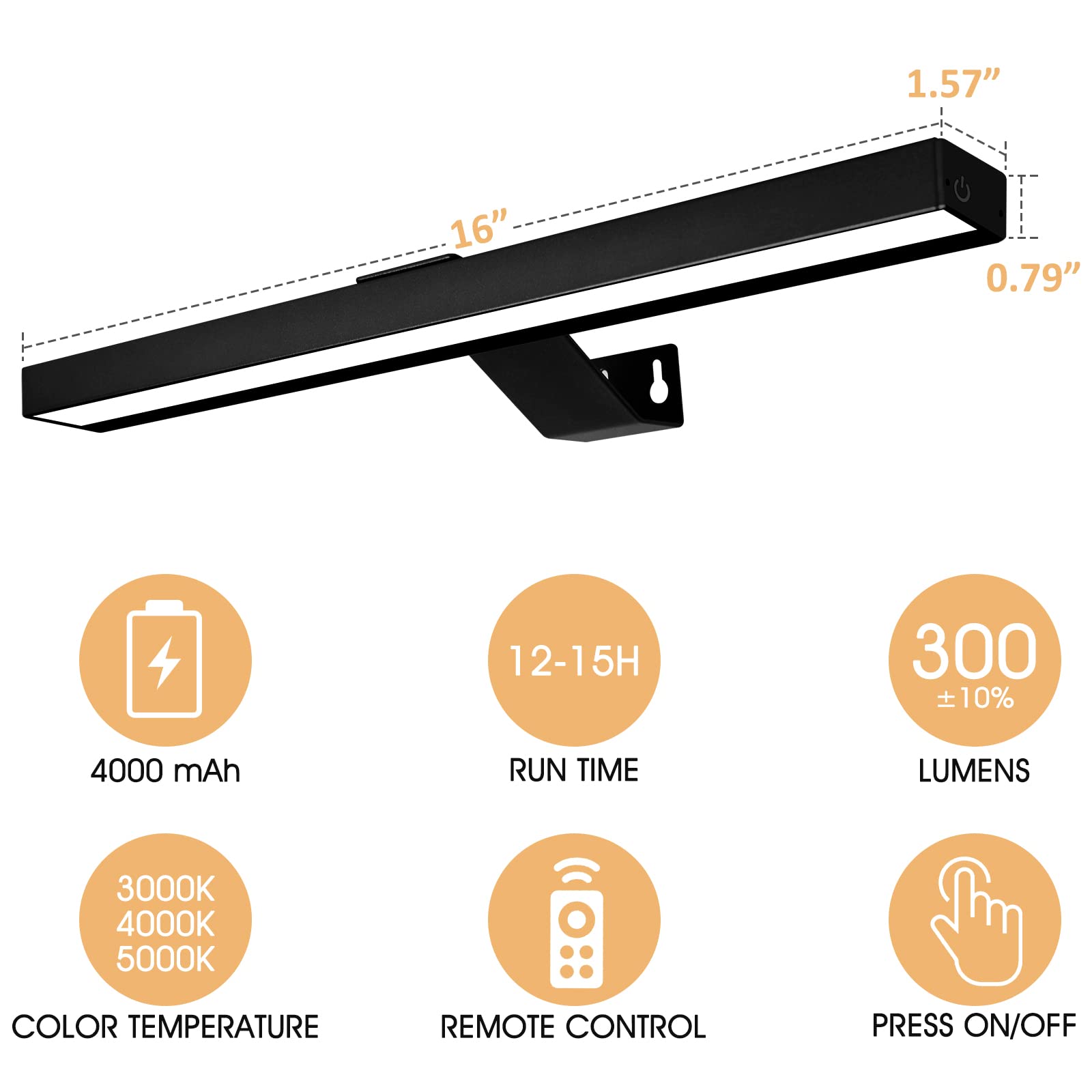 16in Rechargeable Wireless Picture Light with Remote - 3 Lighting Modes, Dimmer & Timer - Battery Operated LED Display Light for Wall Art, Picture Frames, Dartboard - Perfect for Home Gallery, Office Decor & Game Room Lighting