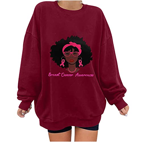 Pink Ribbon Breast Cancer Awareness Sweatshirt for Women - Long Sleeve Crewneck Pullover Top | Supportive Casual Wear for Survivors & Awareness Events