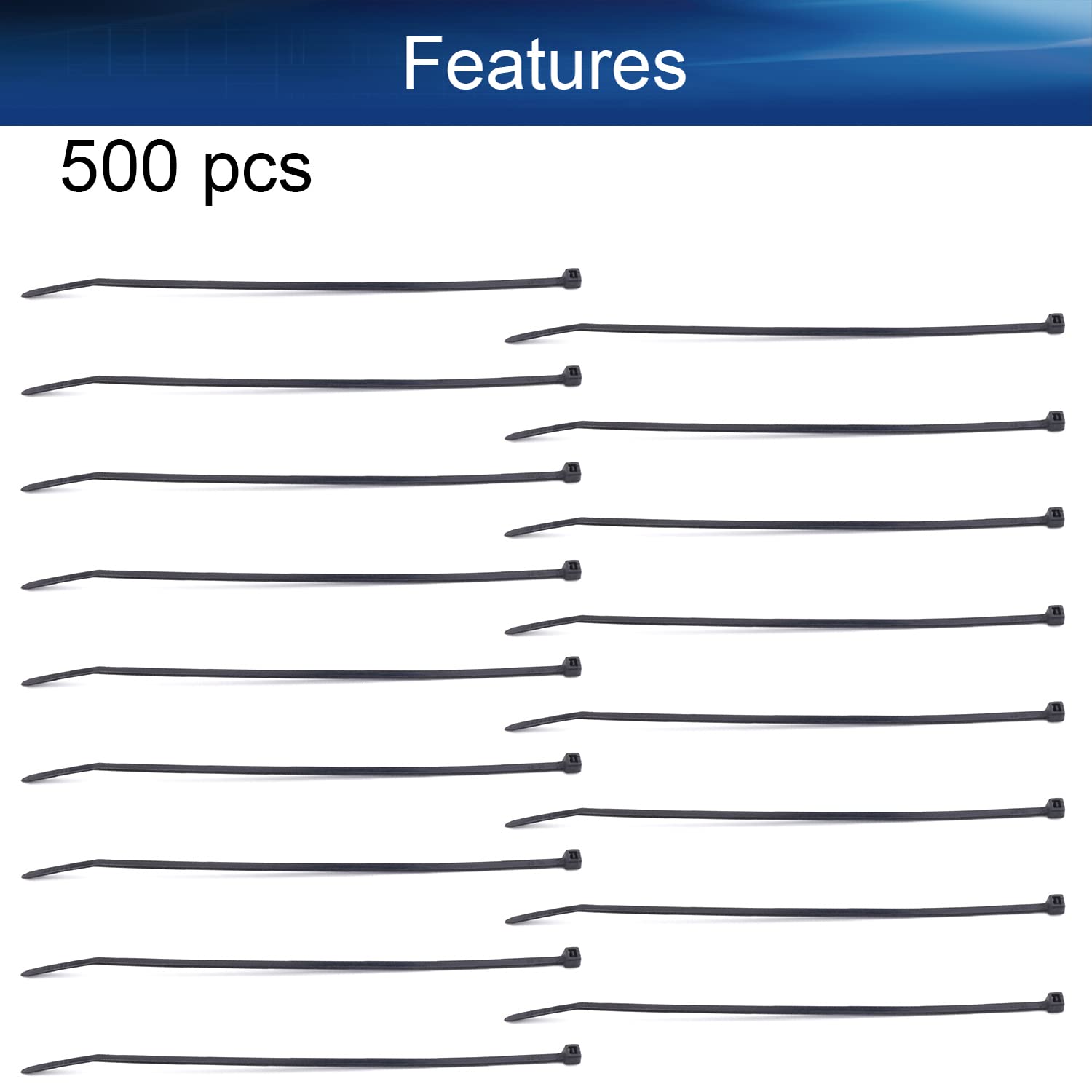 500pcs Heavy Duty 6-Inch Black Nylon Cable Zip Ties - Self-Locking Wire Ties for Indoor & Outdoor Use (2.5x150mm) - Perfect for Organizing Cables, Bundling Wires, and Securing DIY Projects