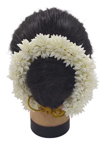 White Plastic Hair Bun Mogra Flower Gajra Hair Accessory for Women - Traditional Indian Hair Jewelry for Weddings, Parties & Festivals (1PC)