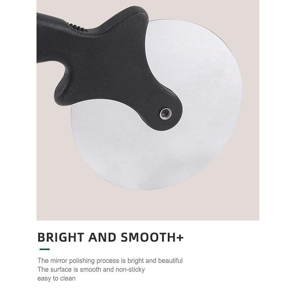 Premium Stainless Steel Pizza Cutter Wheel - Super Sharp Blade with Ergonomic Non-Slip Handle - Dishwasher Safe & Easy to Clean - Perfect for Cutting Pies, Dough, Cookies - 3-Piece Set (Black) - Ideal for Home Kitchens, Pizza Parties & Baking Enthusiasts