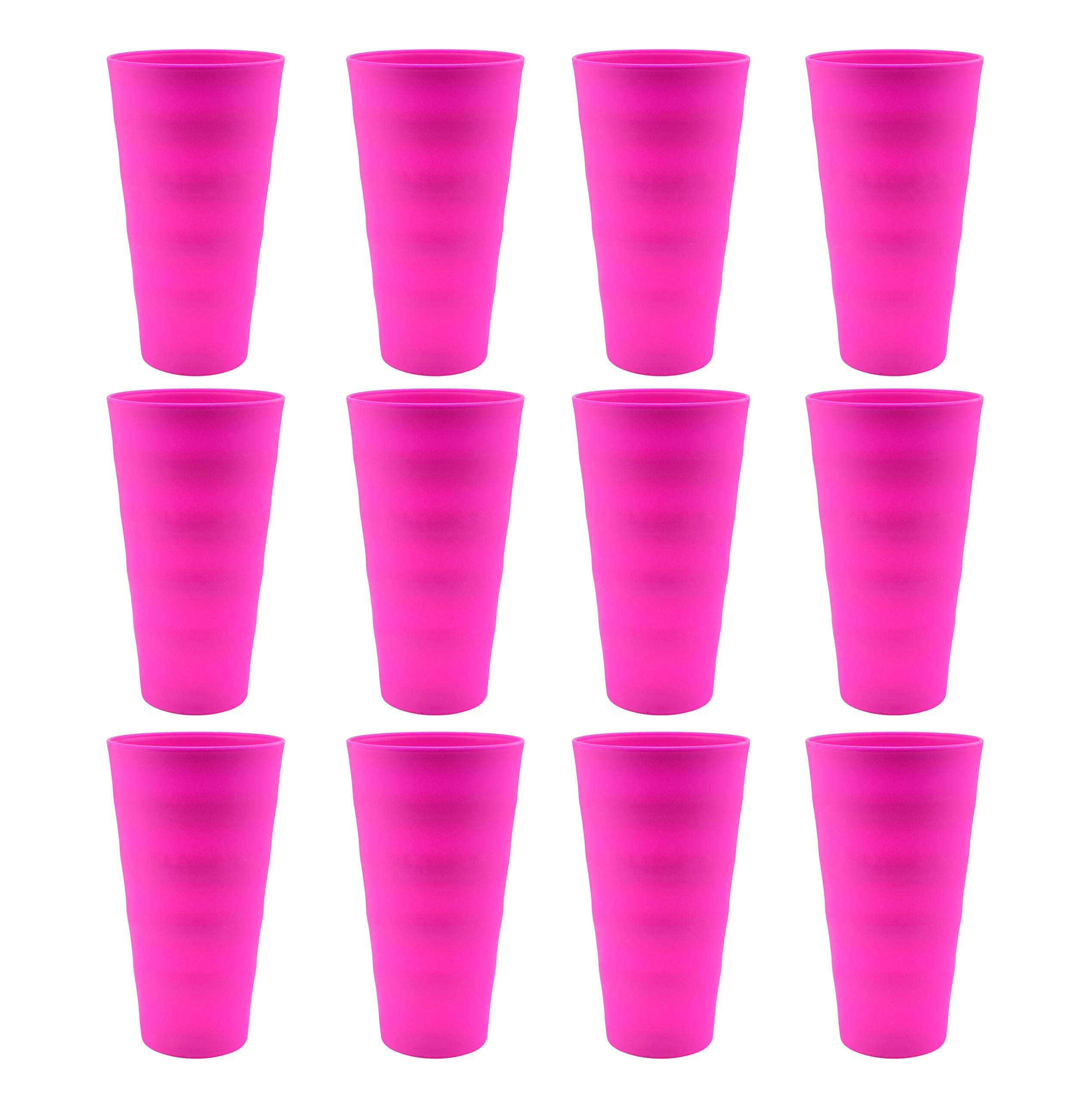 YBM 18oz Unbreakable Plastic Cups - Reusable Drinking Cups for Kids & Adults, BPA-Free, Pack of 12 (Pink) - Perfect for Parties, Picnics, and Outdoor Events