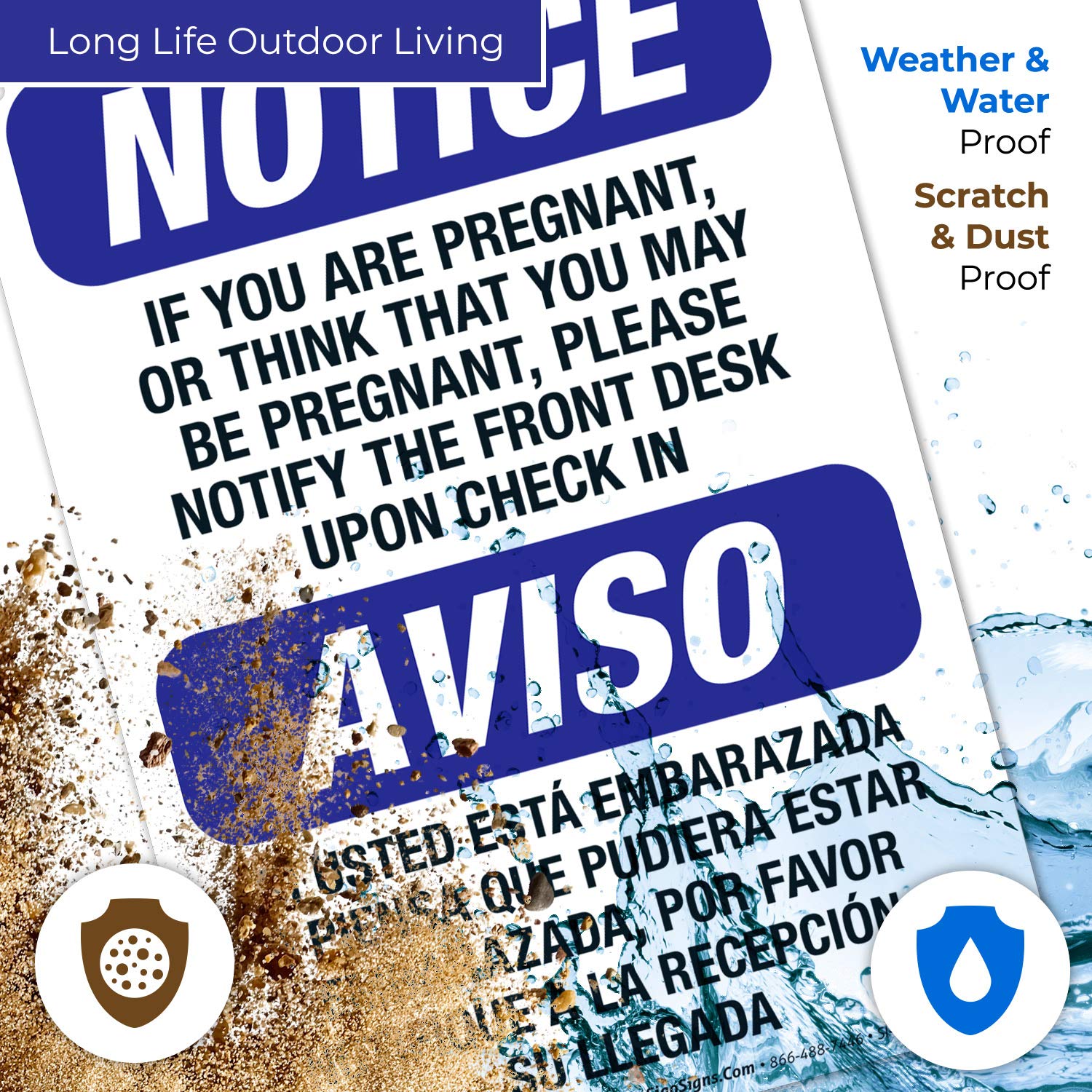 Bilingual Pregnancy Notice Sign - 'If You Are Pregnant Please Notify The Front Desk' OSHA Compliant, 10x7 Inch Rust-Free .040 Aluminum, Fade-Resistant for Indoor/Outdoor Use - Made in USA - Perfect for Hospitals, Clinics, Offices and Public Spaces