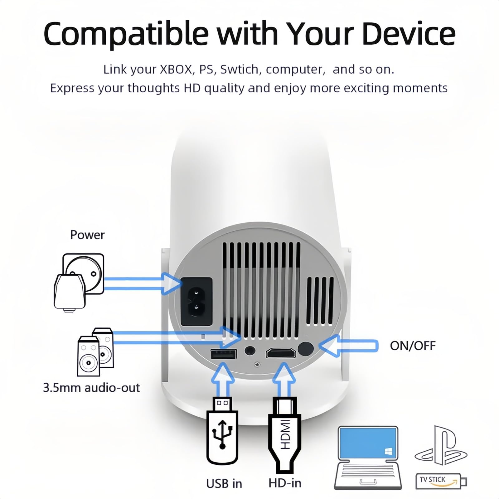 Beam Master Pro 4K Portable Projector with Auto Keystone, 2.4/5G WiFi & Bluetooth - 130 Inch Screen, 180° Adjustment - Perfect for Home Theater, Outdoor Movies, Gaming, and Office Presentations (White)