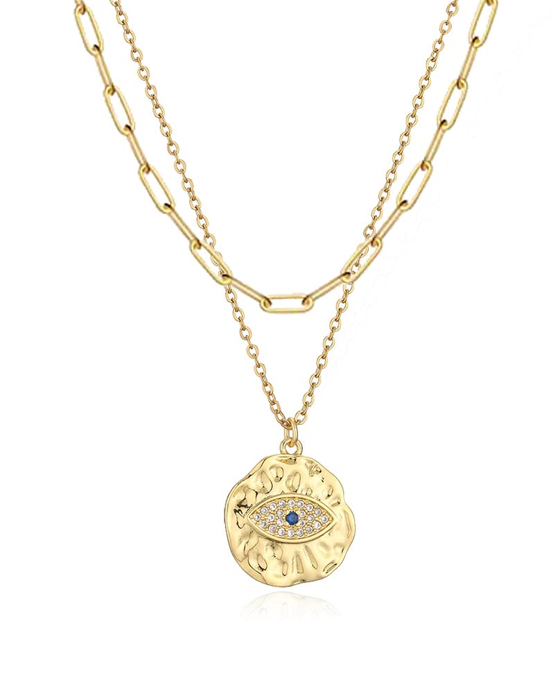 WDSHOW Evil Eye Pendant Necklace for Women - Layered Paperclip Choker with Adjustable Chain, Spiritual Protection Jewelry Gift for Her | Perfect for Everyday Wear, Parties & Special Occasions