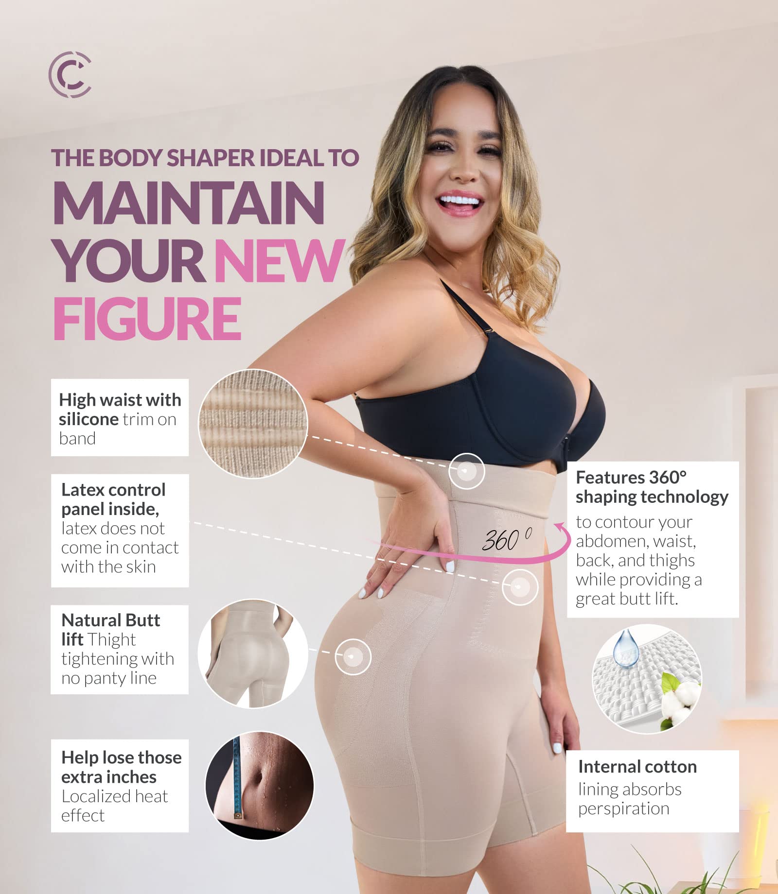 CURVEEZ High Waisted Shapewear Shorts for Women - Tummy Control & Thigh Slimming Body Shaper - Perfect for Everyday Wear, Workouts, and Special Occasions