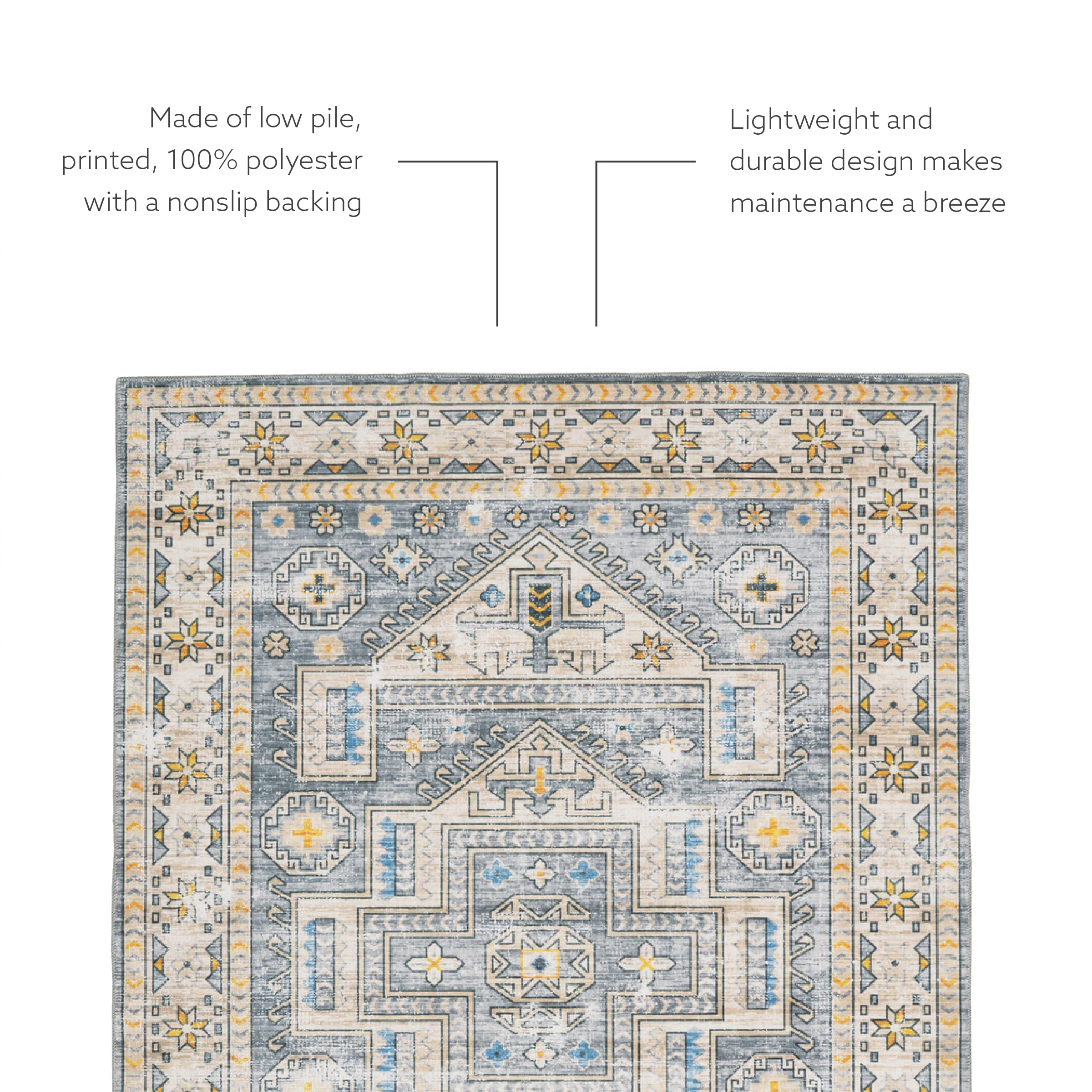 Linon Home Decor Washable Area Rug 5' x 7' - Soft Grey & Beige Modern Design for Living Room, Bedroom, Nursery | Indoor Non-Slip Floor Mat Easy to Clean