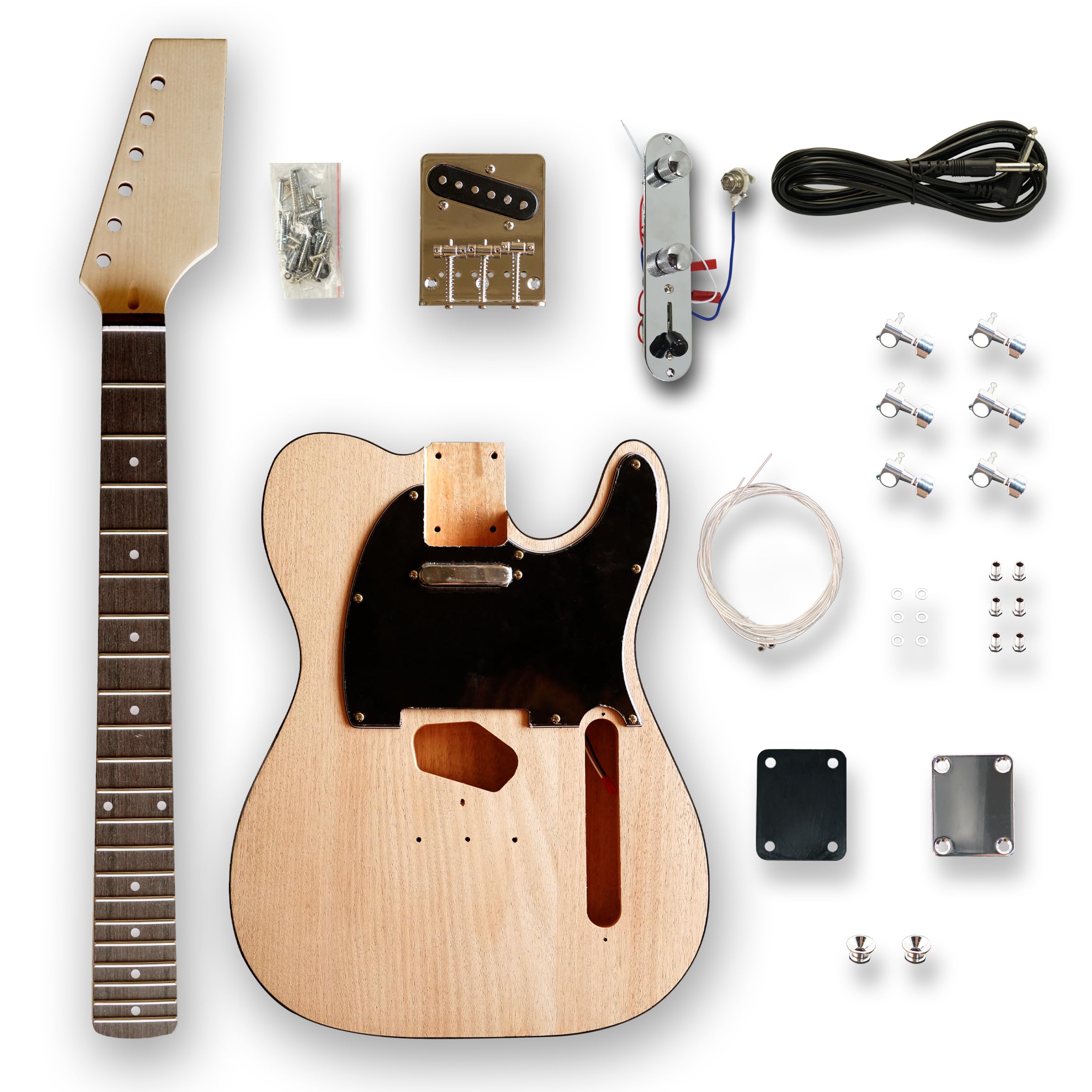 BexGears DIY Electric Guitar Kit - TL Style with Okoume Wood Body, Maple Neck & Composite Ebony Fingerboard | Perfect for Beginners, Hobbyists & Guitar Enthusiasts | Home Studio, Practice & Custom Build Projects